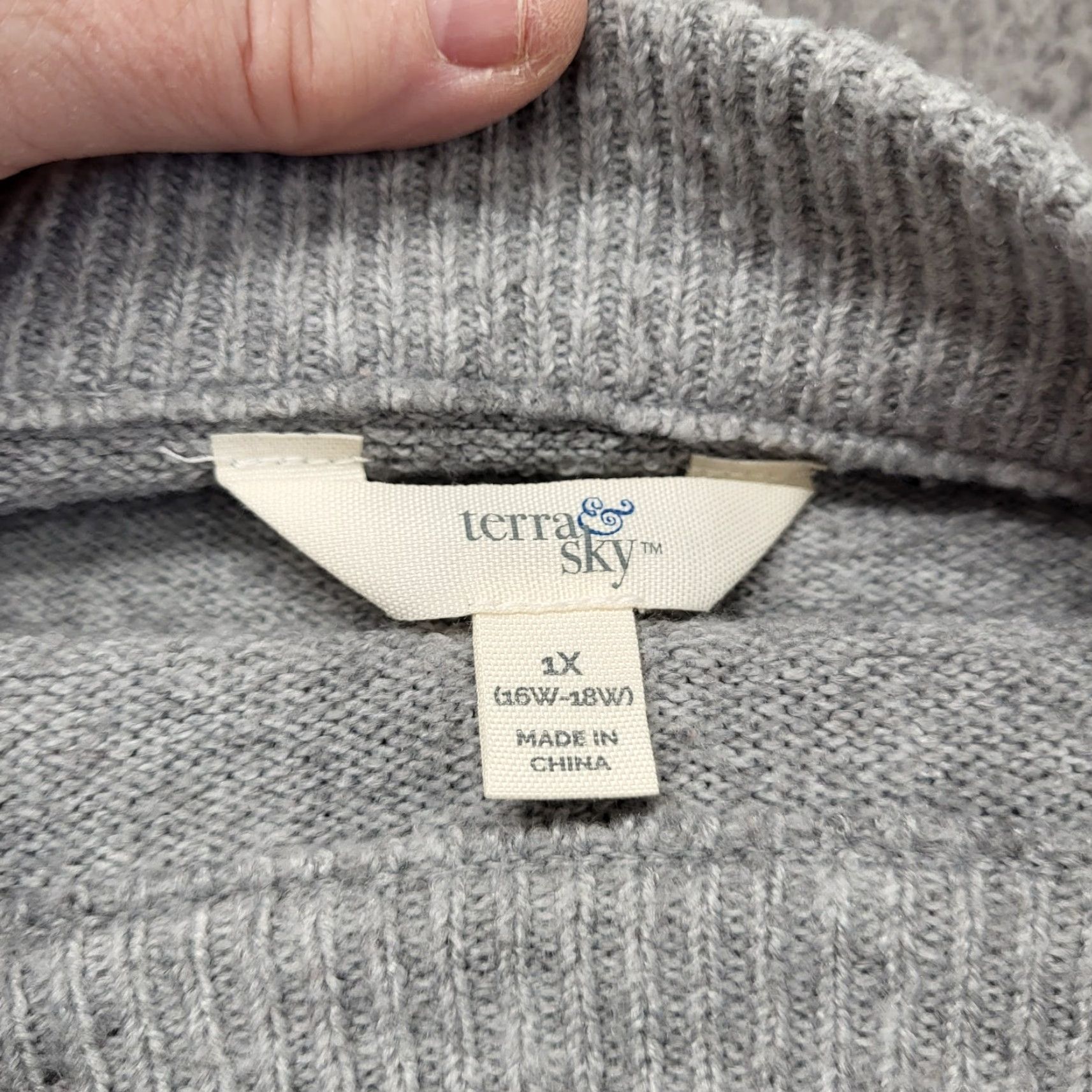Vintage Terra & Sky Sweat er Women’s Size 1X 16×18 Scoop Neck Long Sleeve Gray Hearts Pullover Knit Regular Plus Size XL / US 12-14 / IT 48-50 - 2 Thumbnail