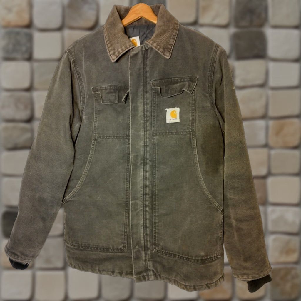 VINTAGE Carhartt Arctic Jacket Coat Black Canvas Distressed Workwear USA Large C03 Duck Jacket Mens