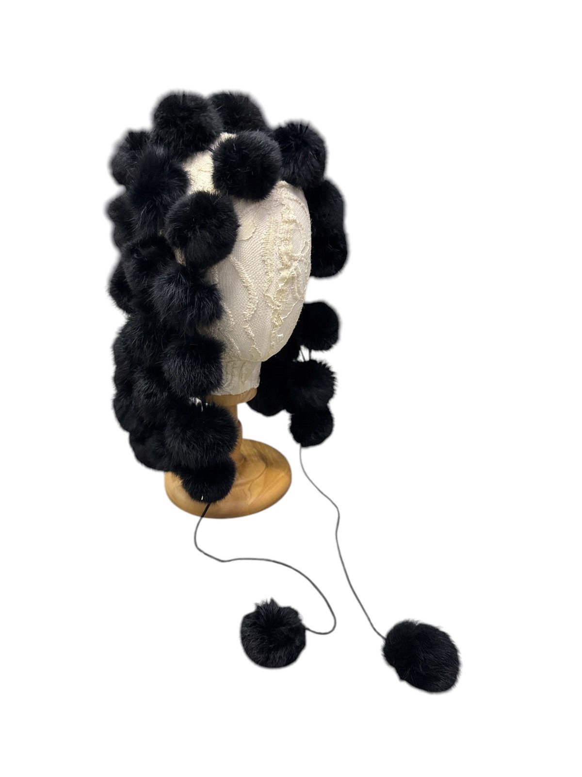 Japanese Brand BLACK POM-POM RABBIT FUR SCARF Size ONE SIZE - 2 Thumbnail