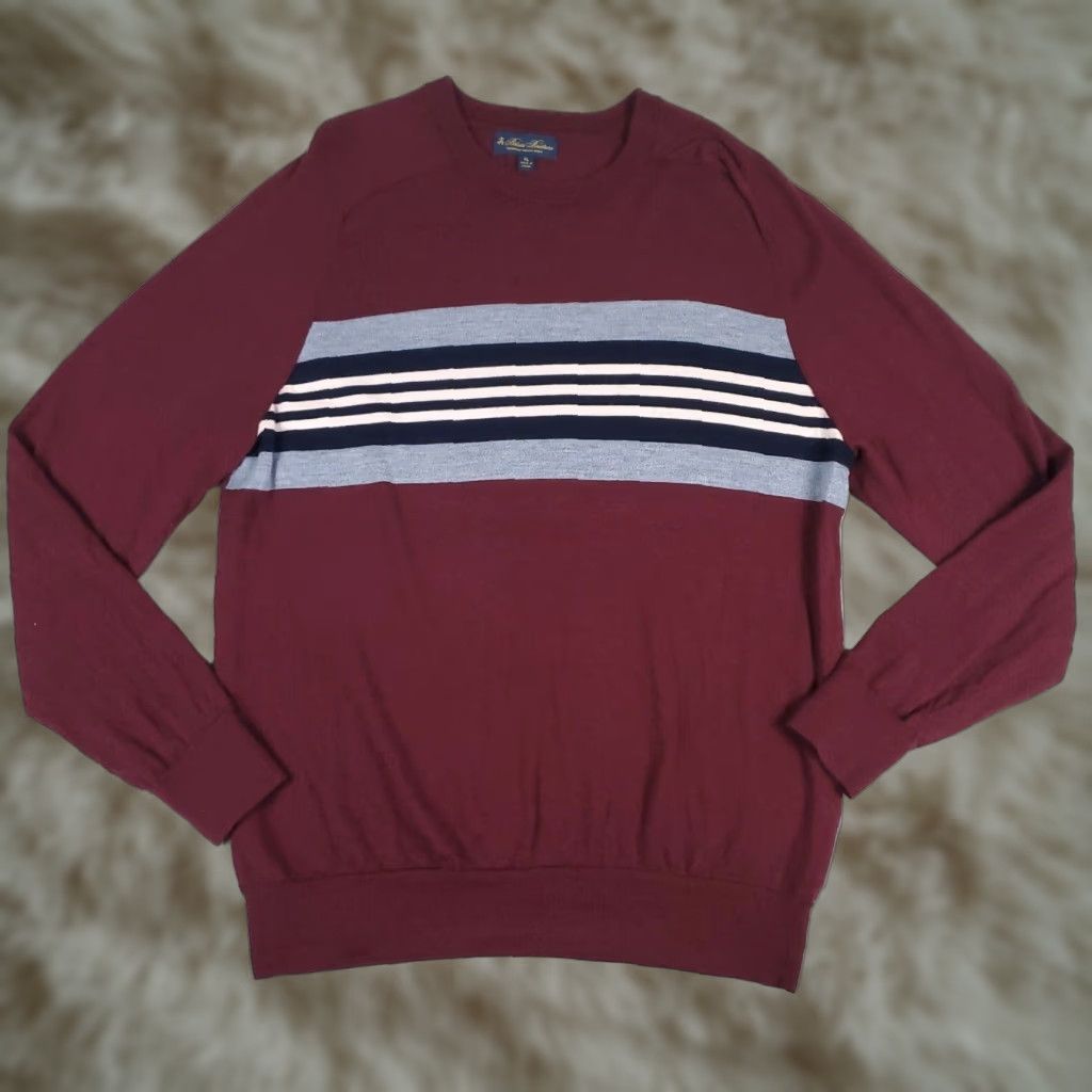 Brooks Brothers Brooks Brothers Mens Extra Large XL Burgundy Wool Striped Knit Pullover Sweater Size US XL / EU 56 / 4 - 1 Thumbnail