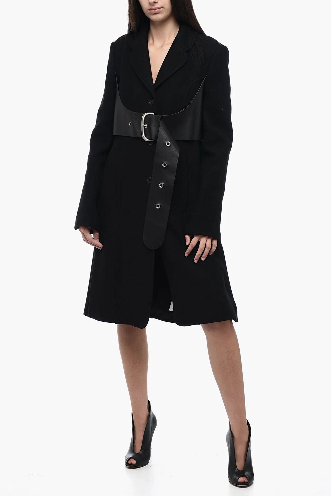 Off-White og1mm0426 Wool-Blend Flared Coat in Black Size XS / US 0-2 / IT 36-38 - 4 Thumbnail