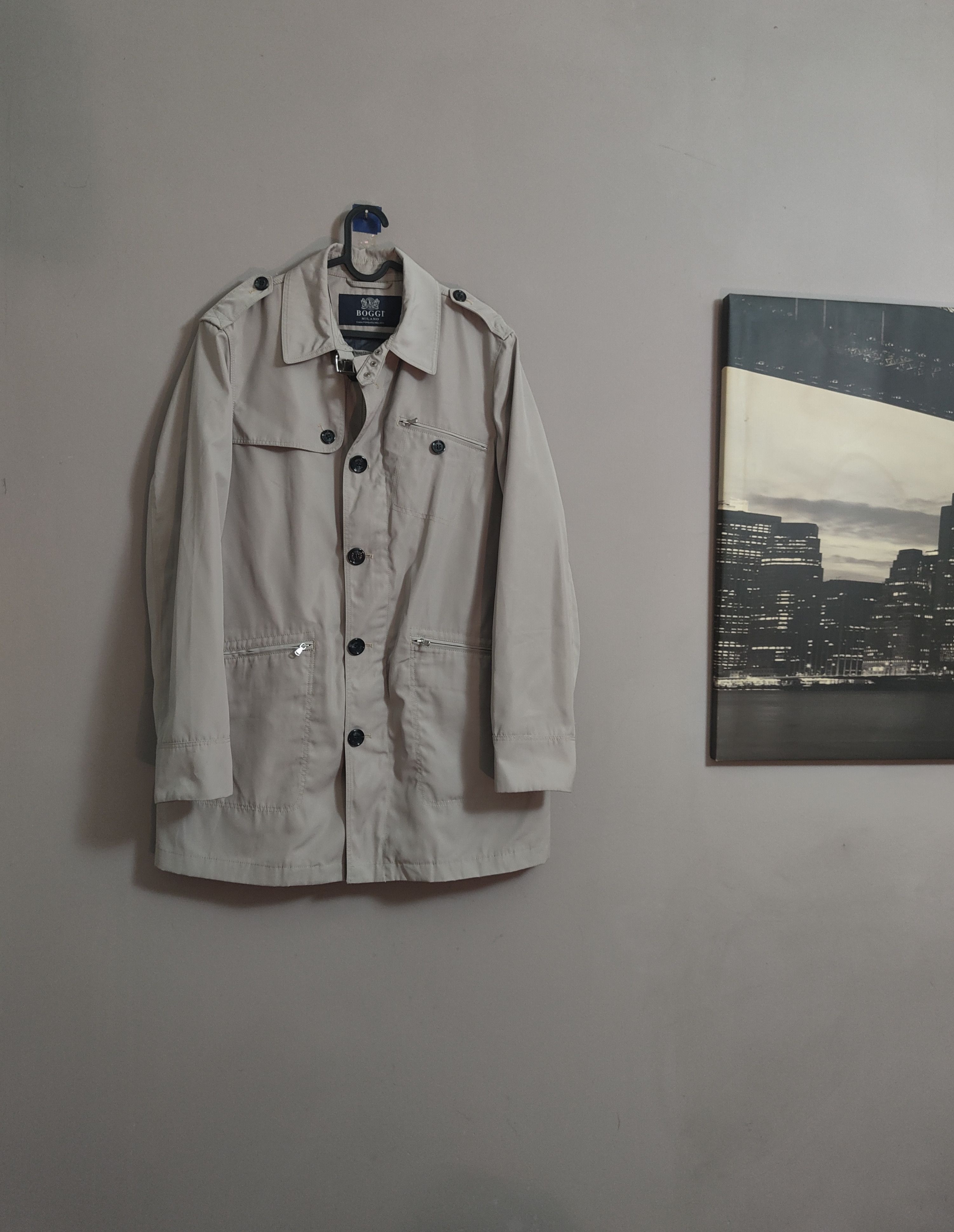 image of Luxury Boggi Milano Italian Travel Wear Jacket Coat in Light Sand, Men's (Size Medium)