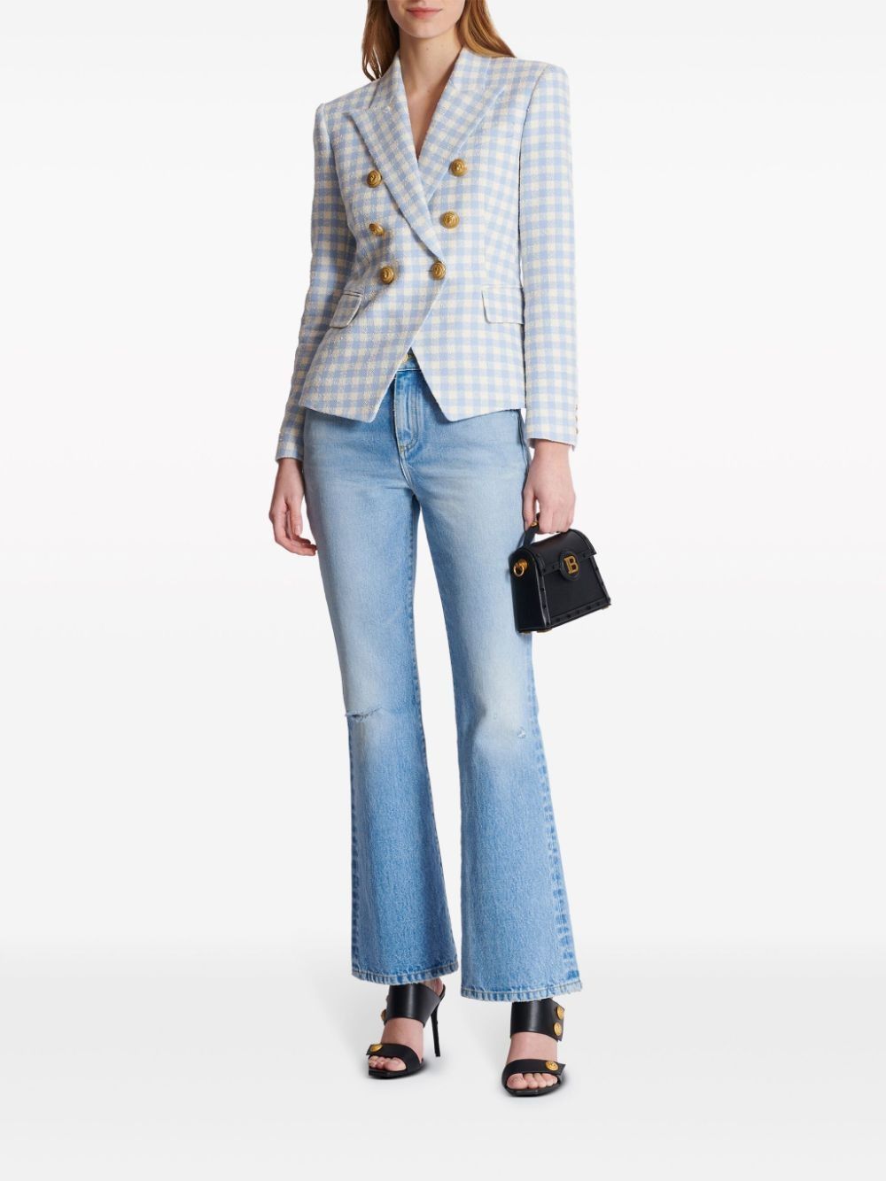 Balmain o1s1wg110825 Gingham Pattern Double Breasted Blazer in Blue Size XL / US 12-14 / IT 48-50 - 5 Thumbnail