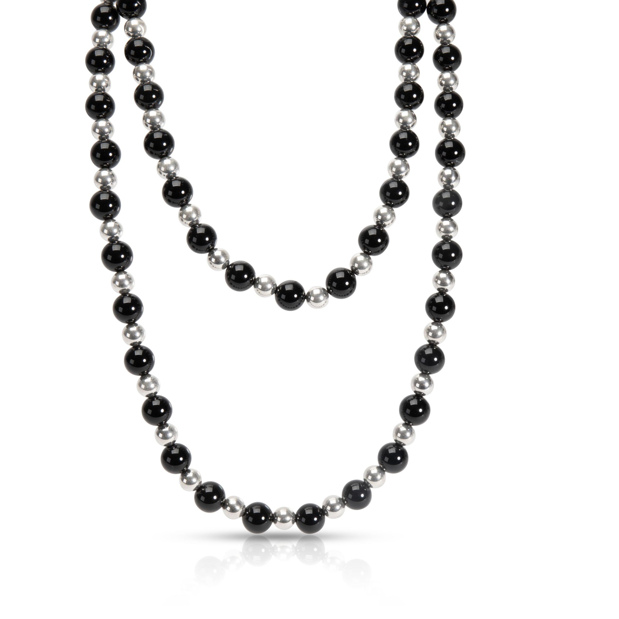 image of Tiffany Co Tiffany & Co. Onyx Beaded Necklace In Sterling Silver, Women's