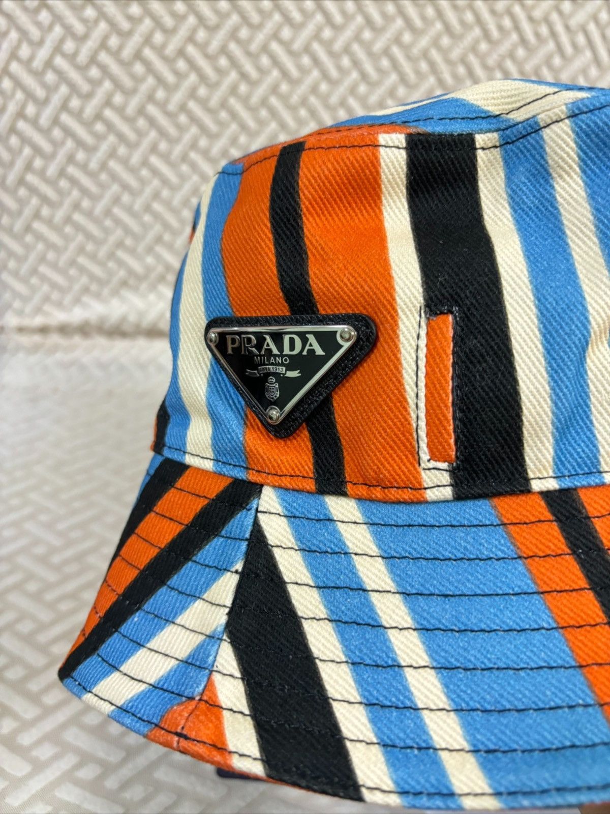 Prada Triangle Logo Striped Bucket Hat Size ONE SIZE - 4 Thumbnail