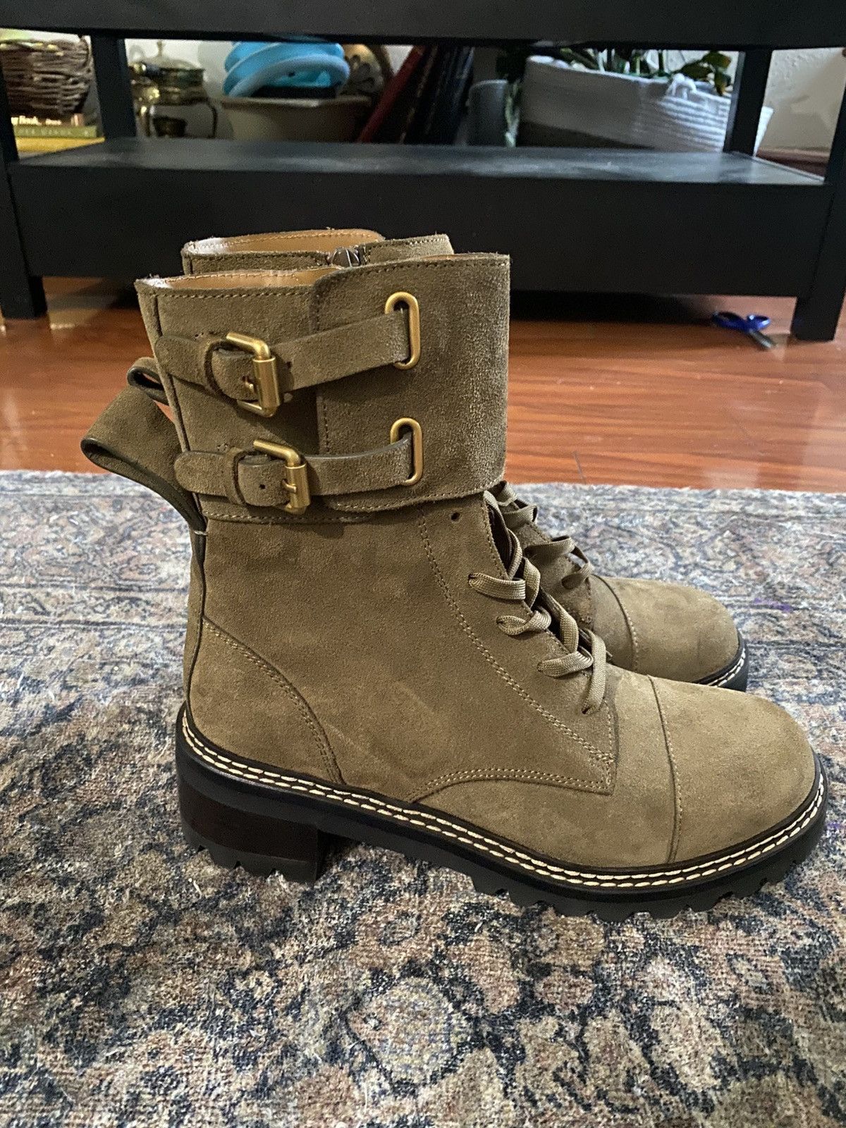 See by Chloe Mallory Suede Combat Boots in Khaki Brown Size EU 39.5/ US 9 Size US 9 / IT 39 - 1 Thumbnail