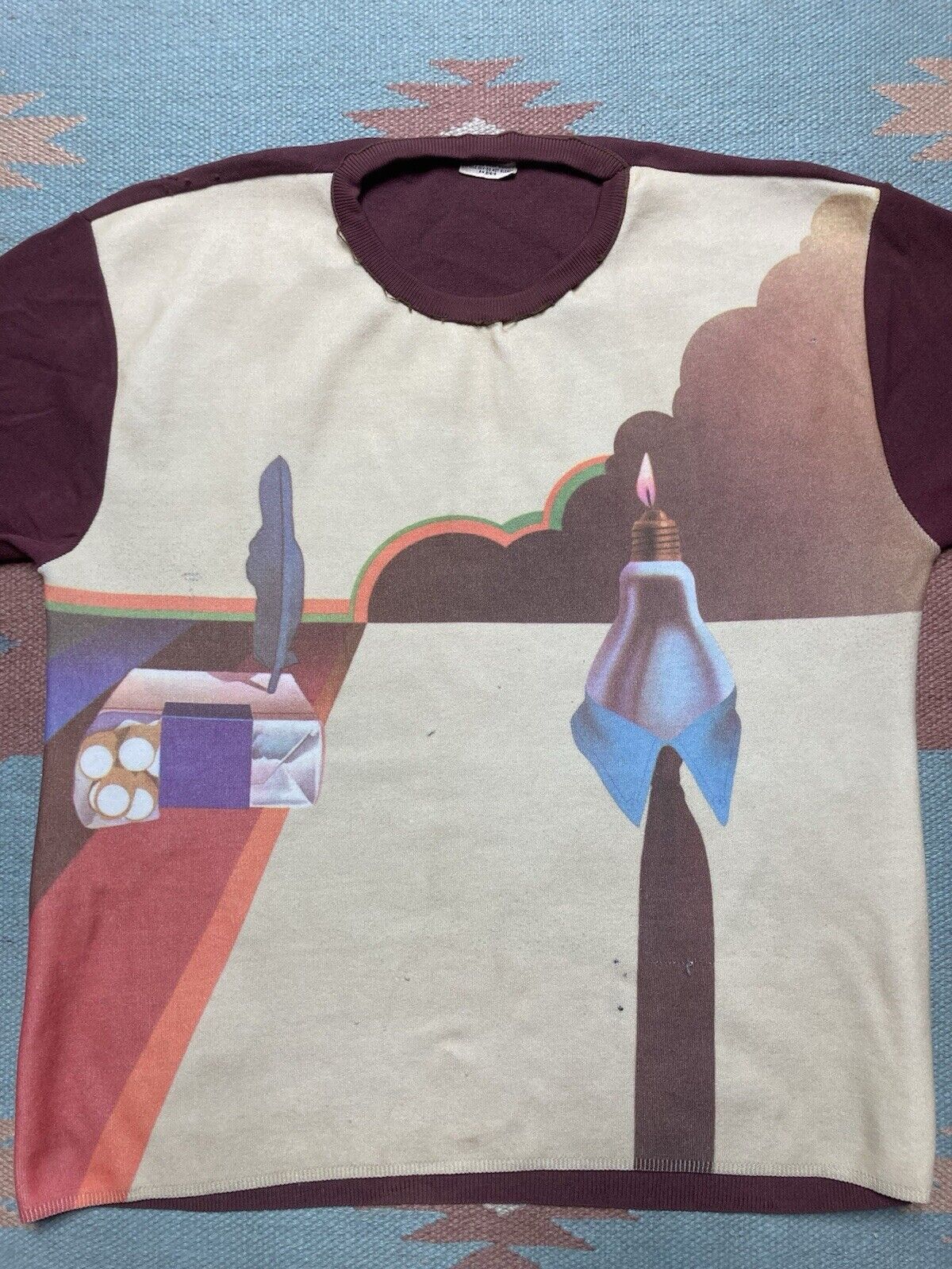 Vintage 70s t shirt abstract art all over print psychedelic banlon M Size US M / EU 48-50 / 2 - 2 Thumbnail