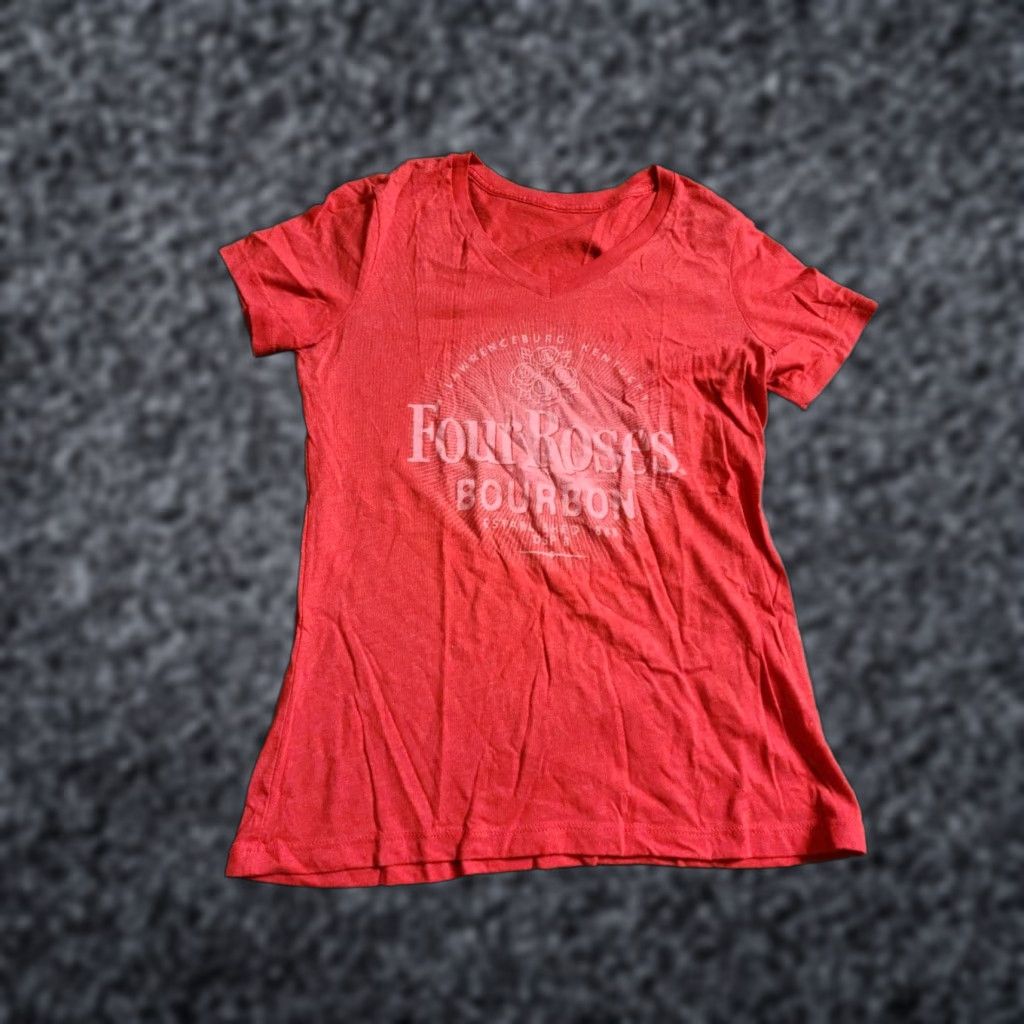 Vintage Womems M Four Roses Bourbon Kentucky V Neck Fitted T Shirt Size M / US 6-8 / IT 42-44 - 1 Thumbnail