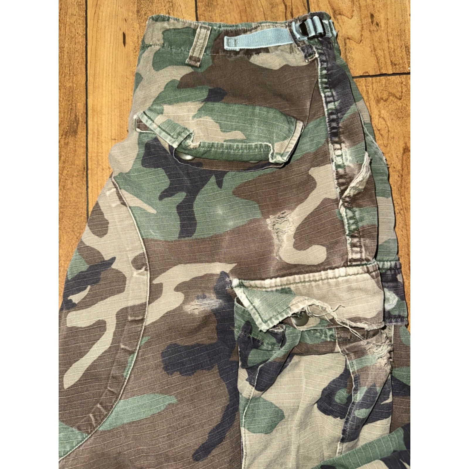 AMO Military Camo Cargo Pants Green 32x28 Distressed Tactical Double Knew Men Size US 32 / EU 48 - 2 Thumbnail