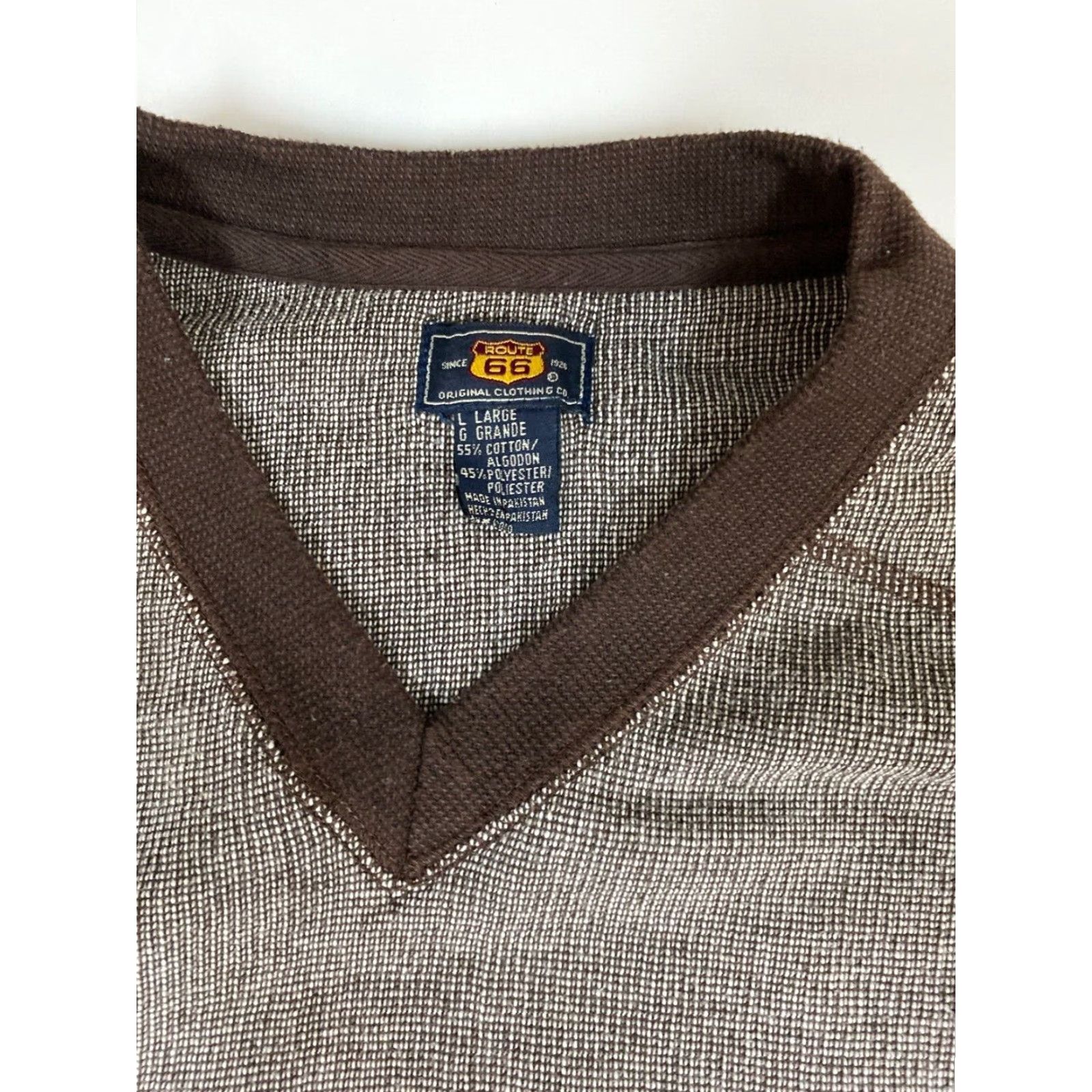 Route 66 Route 66 Mens Sweater Large Brown Pullover V-Neck Long Sleeve Knit Cotton Blend Chunky-Knit Croche Size US L / EU 52-54 / 3 - 4 Thumbnail