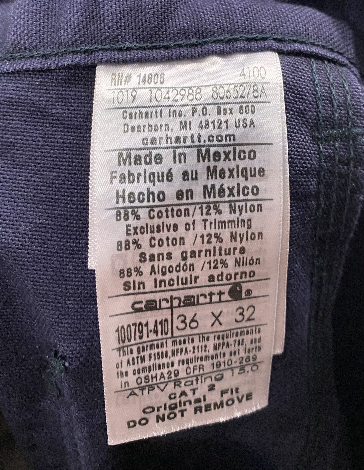 Carhartt Carhartt FR CAT 2 Navy Blue Original Canvas Workwear Pants Size US 35 - 7 Thumbnail