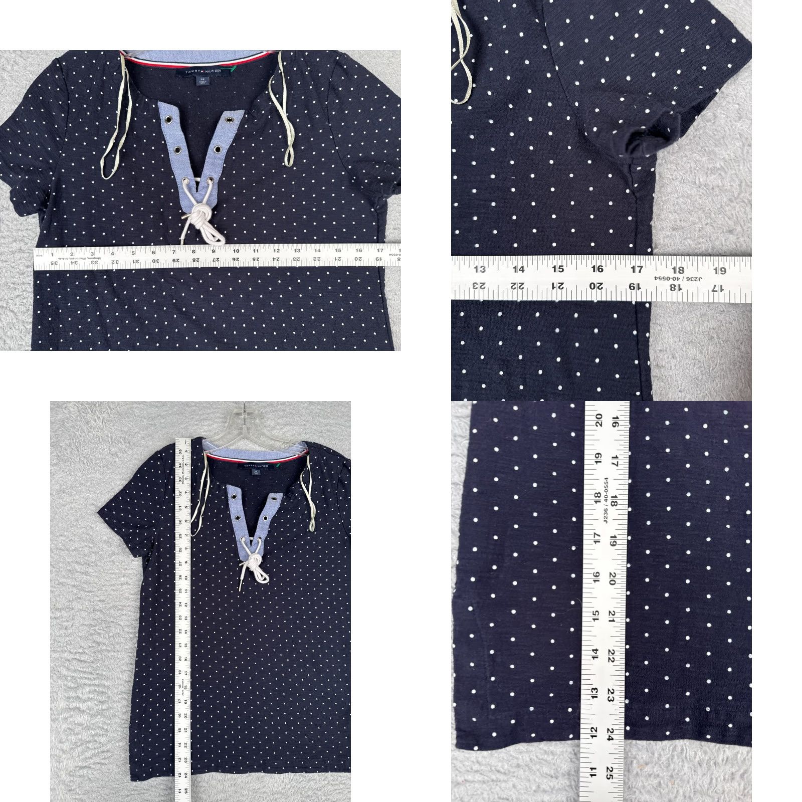 Tommy Hilfiger Tommy Hilfiger Shirt Women Small Blue Polka Dot V-Neck Lace Short Sleeve Cotton Size S / US 4 / IT 40 - 8 Thumbnail