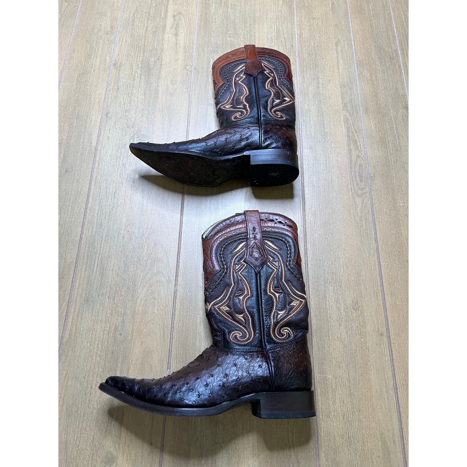 Los Altos Boots Los Altos Quill Ostrich Cowboy Boots Brown Leather Mens 7 EE Size US 7 / EU 40 - 3 Thumbnail