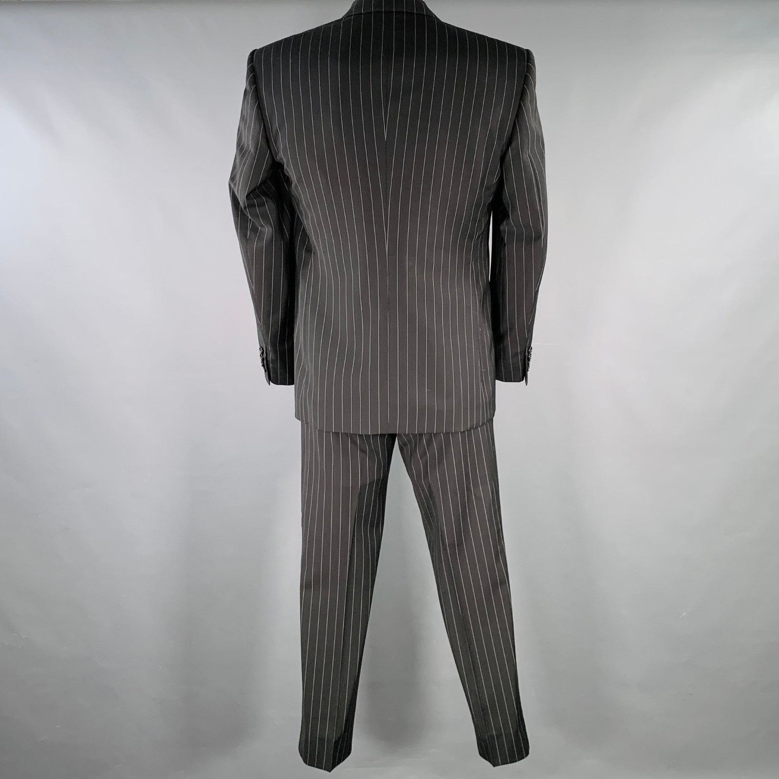 Dolce & Gabbana DOLCE & GABBANA Black Grey Pinstripe Polyester Blend Suit Size 42R - 3 Thumbnail