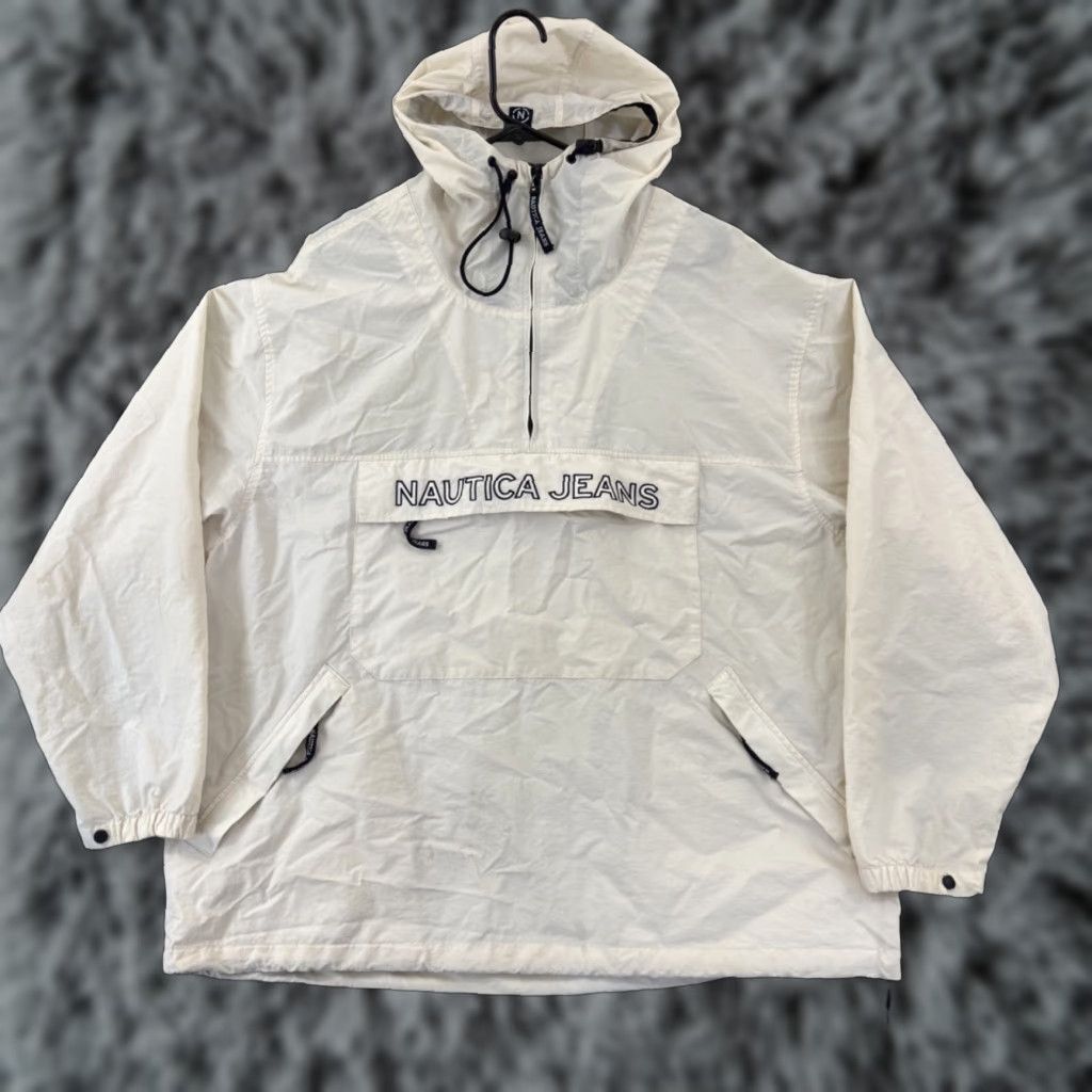 Nautica VINTAGE Nautica Jacket Mens XL White Windbreaker 90s Hooded Quarter Zip Baggy Size US XL / EU 56 / 4 - 1 Thumbnail
