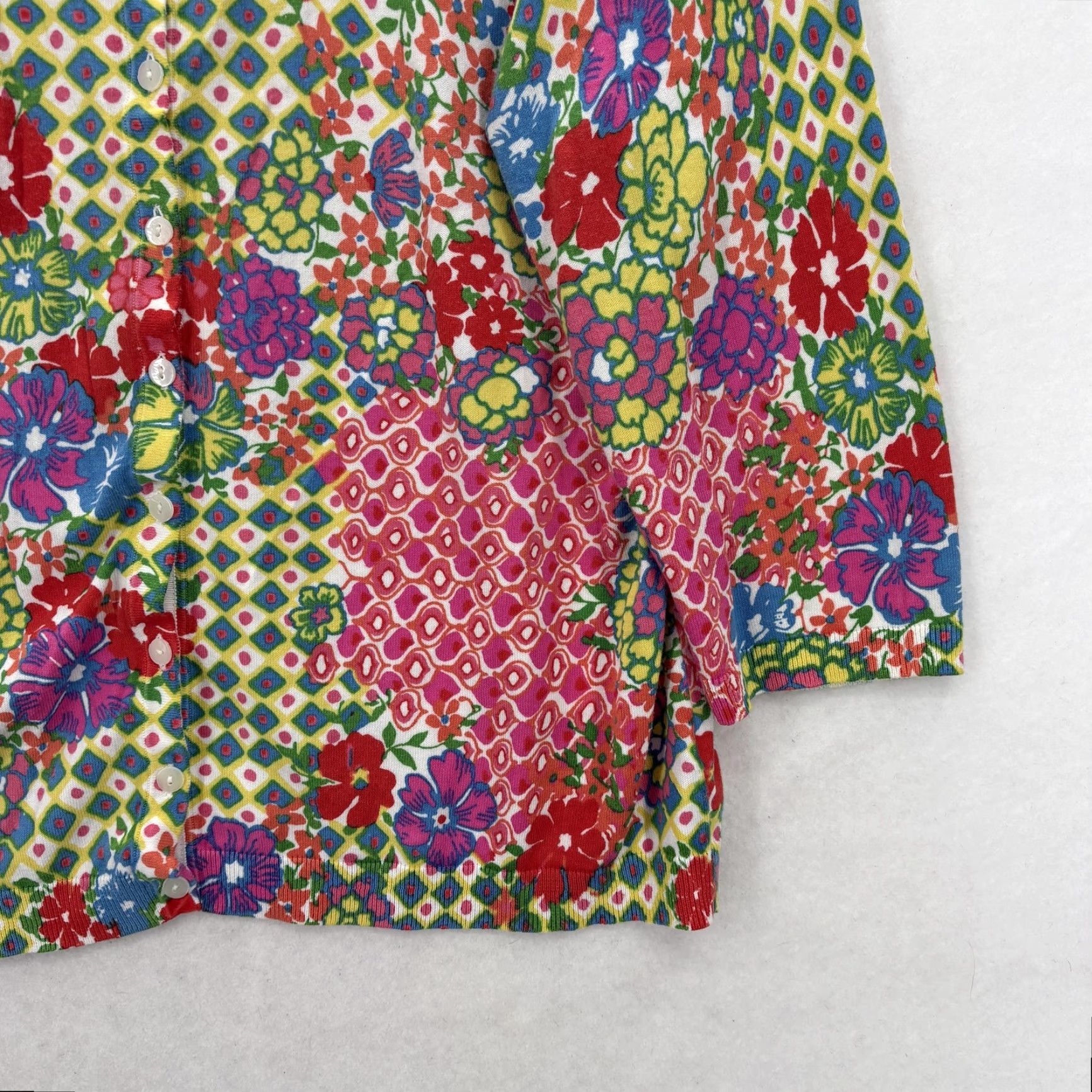 Talbots Talbots Cardigan Sweater Womens XL Multicolor Floral Print Button 3/4 Sleeve Crew Neck Knit All Seasons Casual Workwear Mens? Size XL / US 12-14 / IT 48-50 - 3 Thumbnail