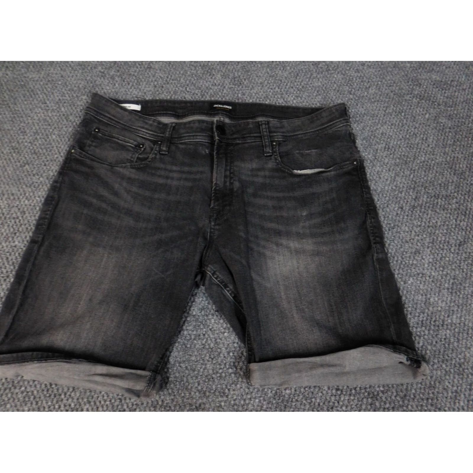 Jack & Jones VINTAGE JACK & JONES Mens Shorts 37 Black Denim Regular Fit 90s Chino Casual Cotton Denim Logo Pockets Boys? Size US 37 - 3 Thumbnail