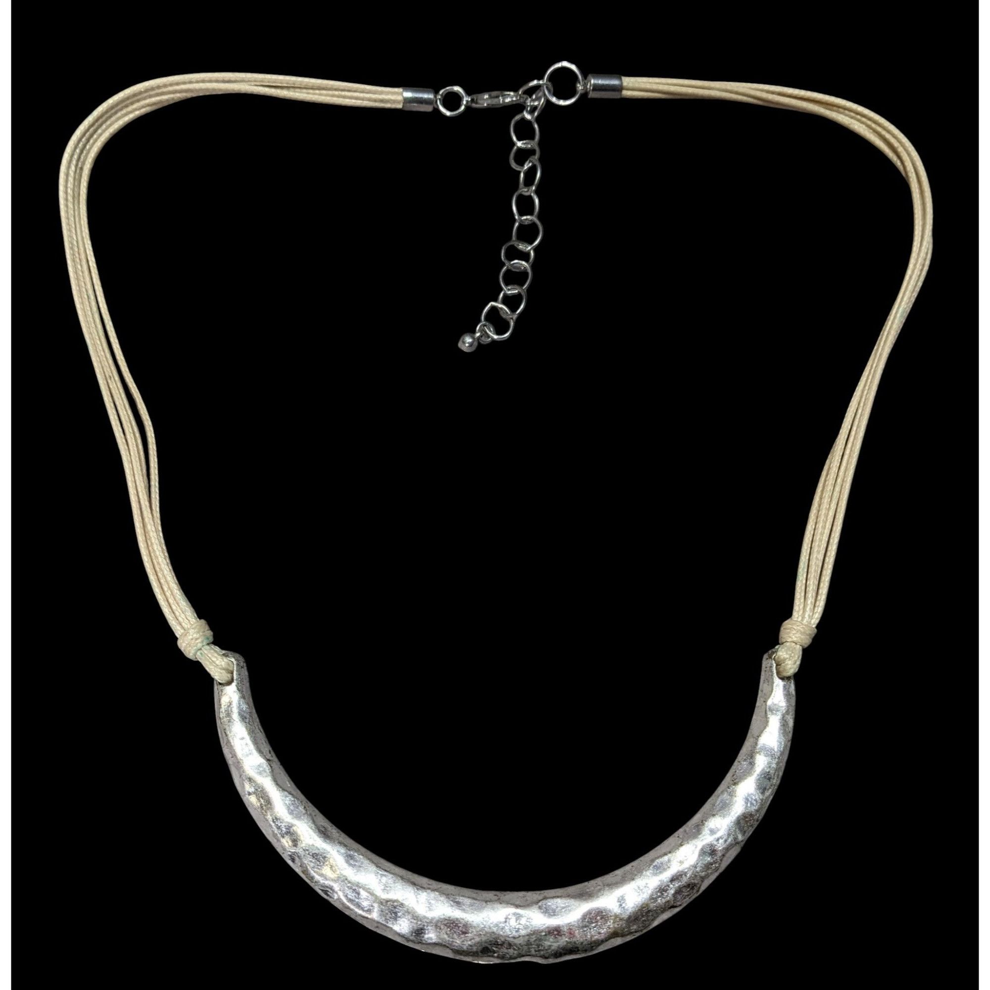 Other Brutalist Hammered Crescent Necklace With Adjustable Cord & Size ONE SIZE - 1 Thumbnail