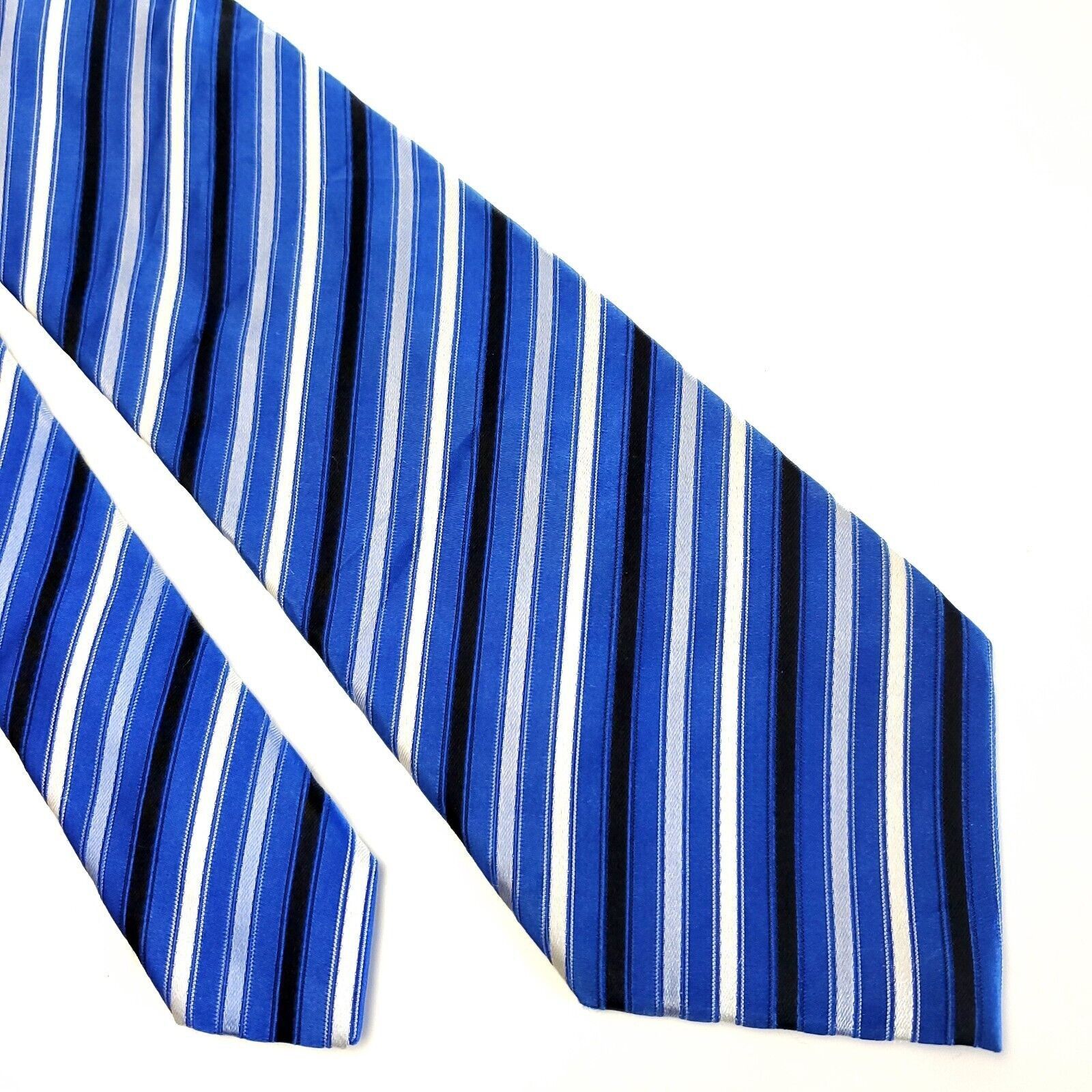 Stafford Stafford Essentials Woven Blue White Striped Silk Tie Size ONE SIZE - 1 Thumbnail