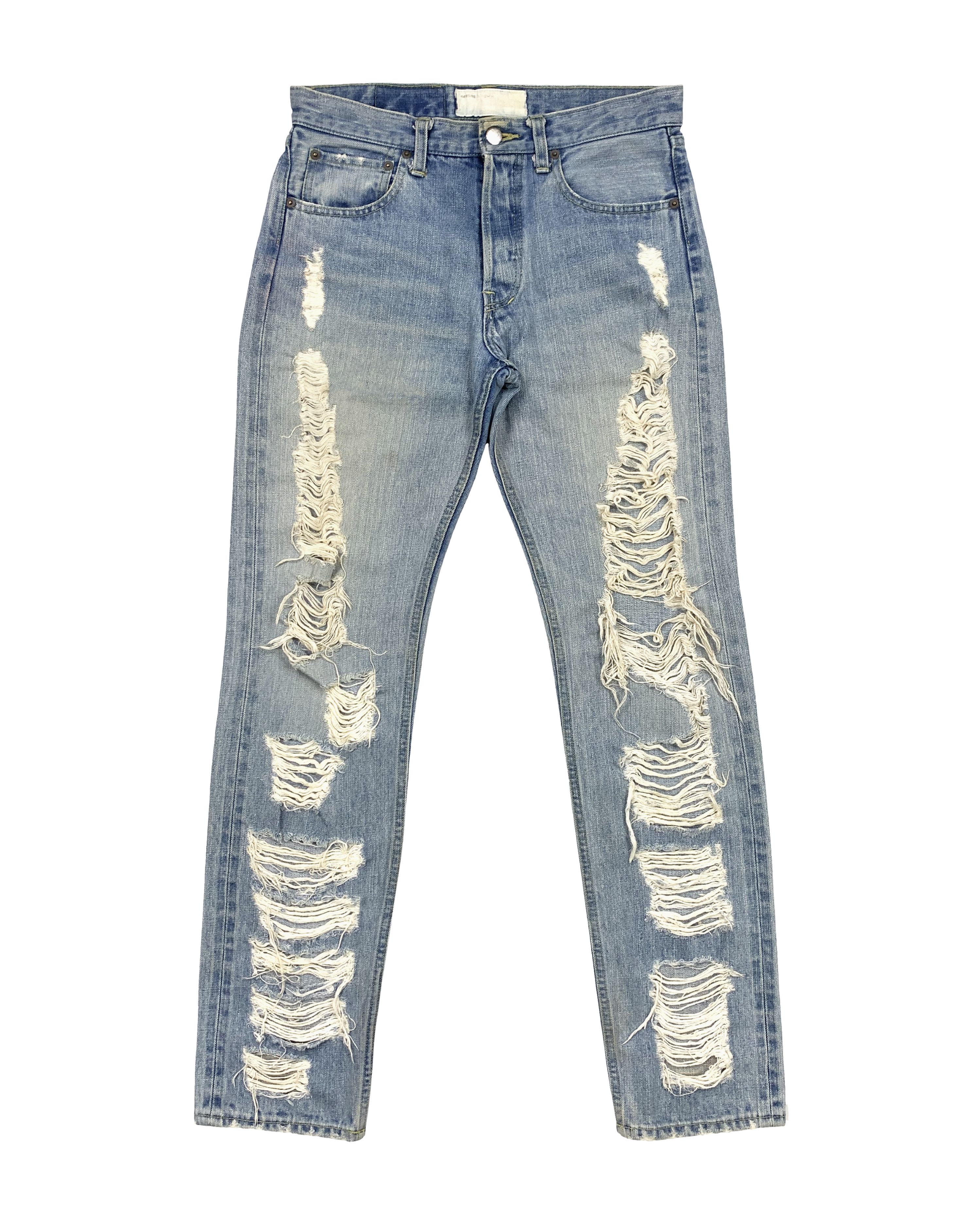 image of Nozomi Ishiguro Distressed Denim Jeans in Indigo, Men's (Size 33)