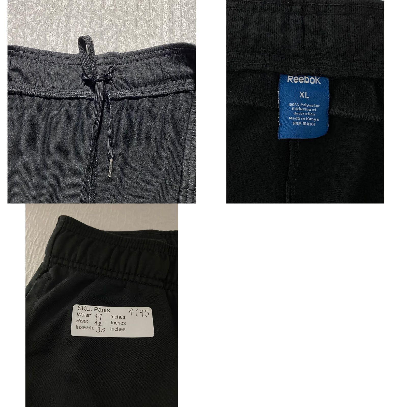 Reebok Reebok Track Pants Mens XL Black Polyester Straight Leg Drawstring Size US 36 / EU 52 - 8 Thumbnail