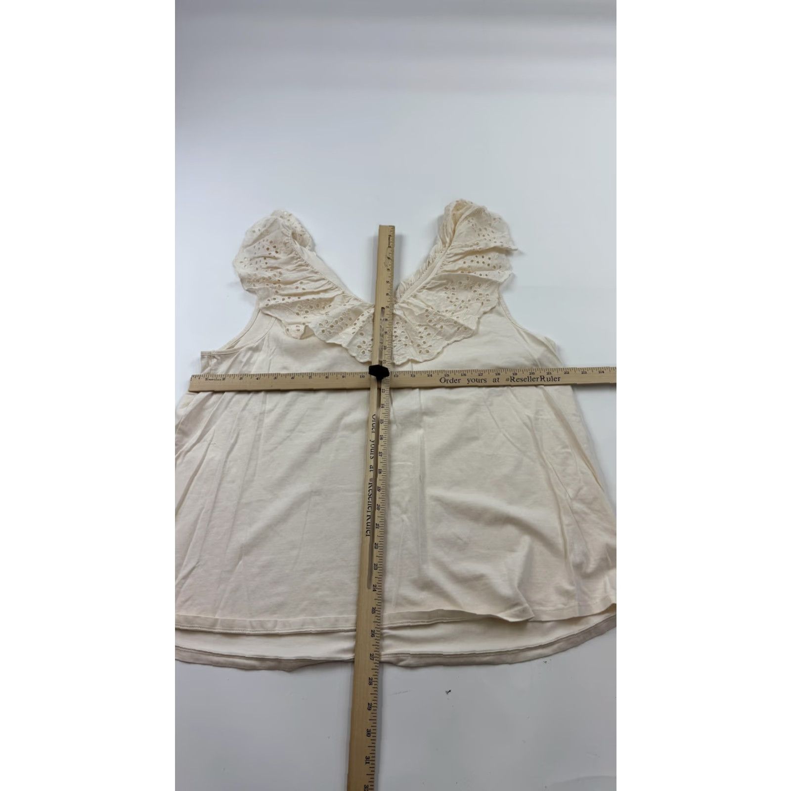 Vintage Lane Bryant Shirt Womens 22/24 Blouse Sleeveless Cream Eyelet Ruffle Cotton Size 3XL / US 20-22 - 5 Thumbnail