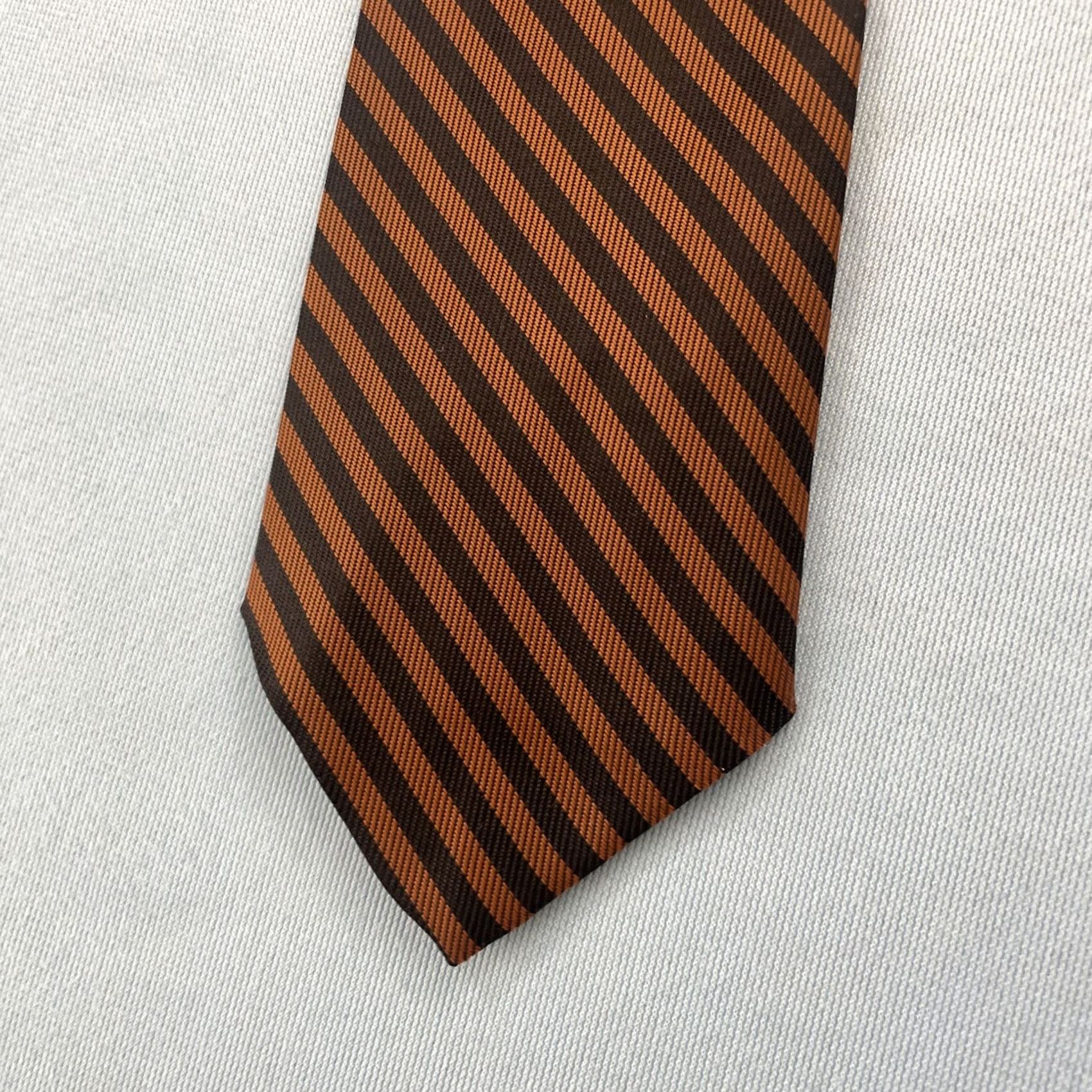 MCM VINTAGE Art Necktie Repp Tie 3x56 Brown Orange Striped Woven Polyester Mens Tie Size ONE SIZE - 3 Thumbnail
