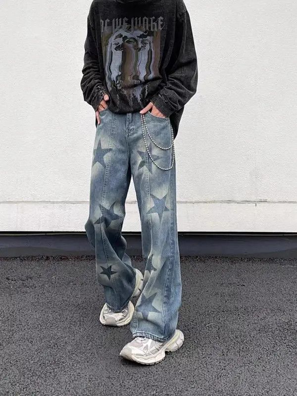 VIBE Retro street star print washed distressed jeans Size US 31 - 4 Thumbnail