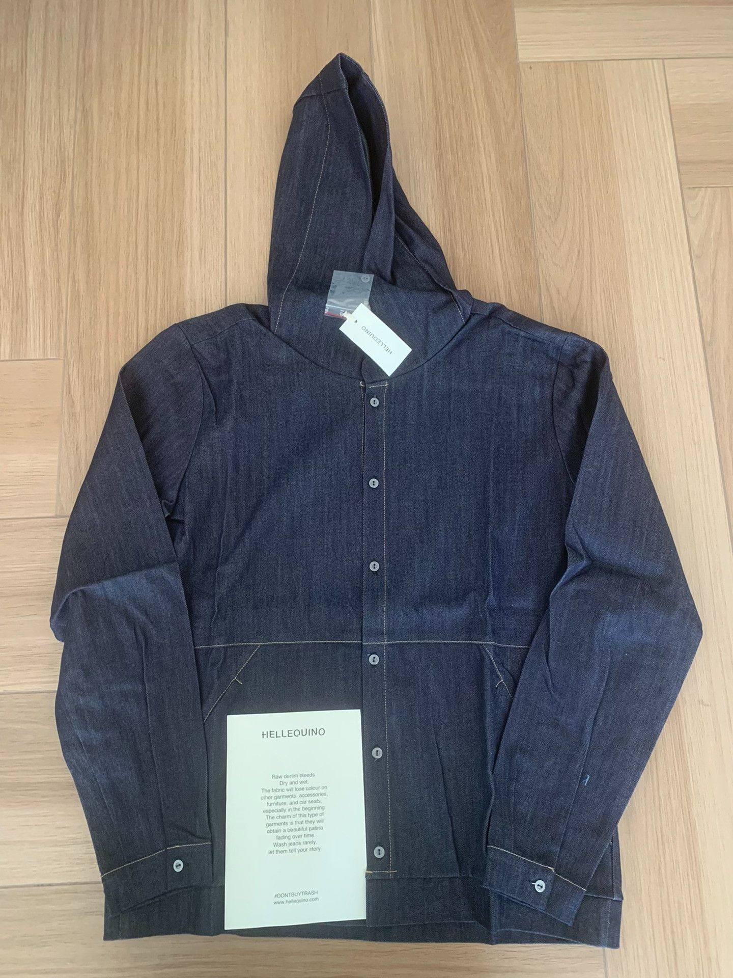 Helas Hellequino Street Vintage Denim Hooded Shirt Size US L / EU 52-54 / 3 - 1 Thumbnail