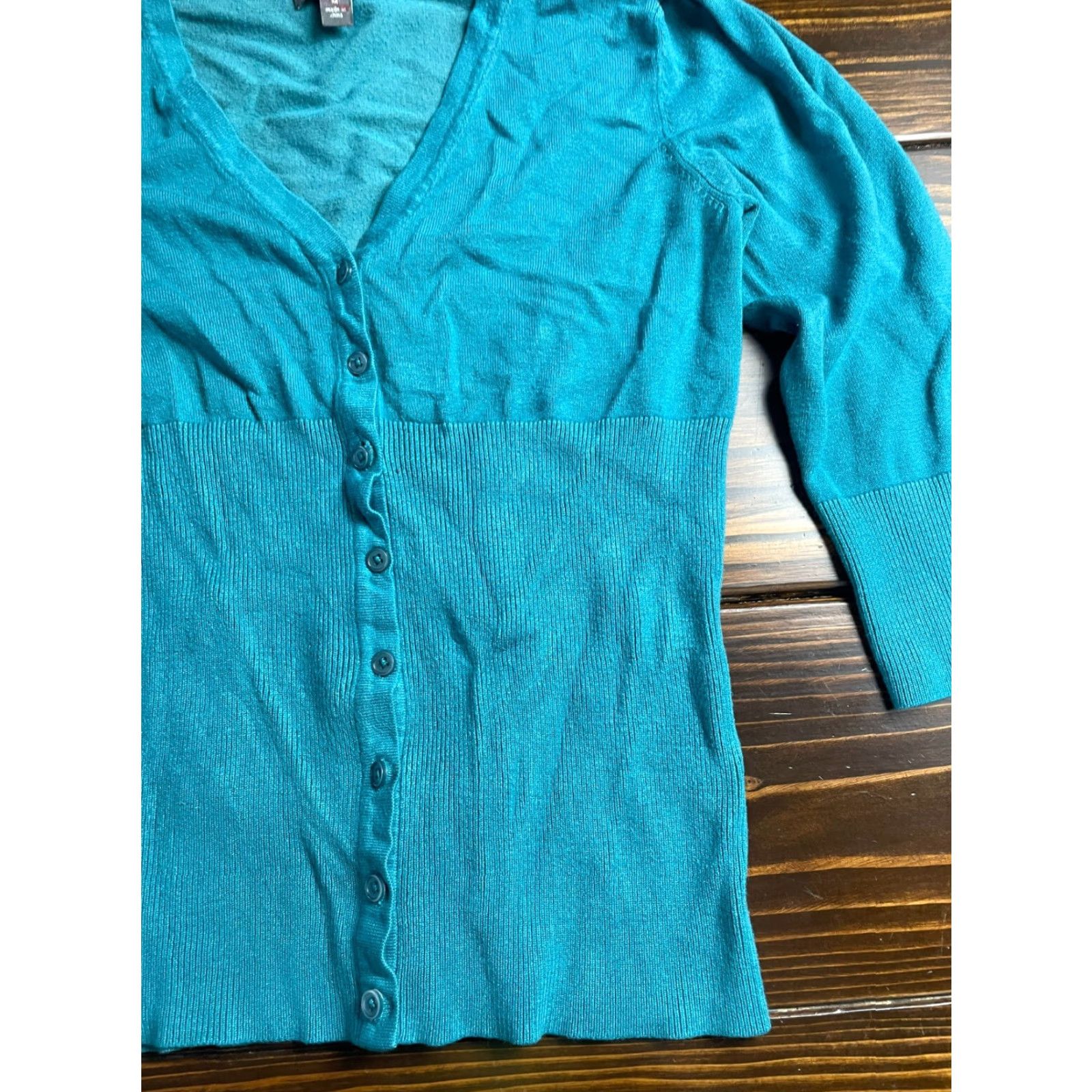 Apt. 9 Apt. 9 Cardigan Sweater, Women's Size M, Blue, 3/4 Sleeve, V-Neck, Regular Fit, Casual, Fall Winter Spring, Women Size M / US 6-8 / IT 42-44 - 3 Thumbnail
