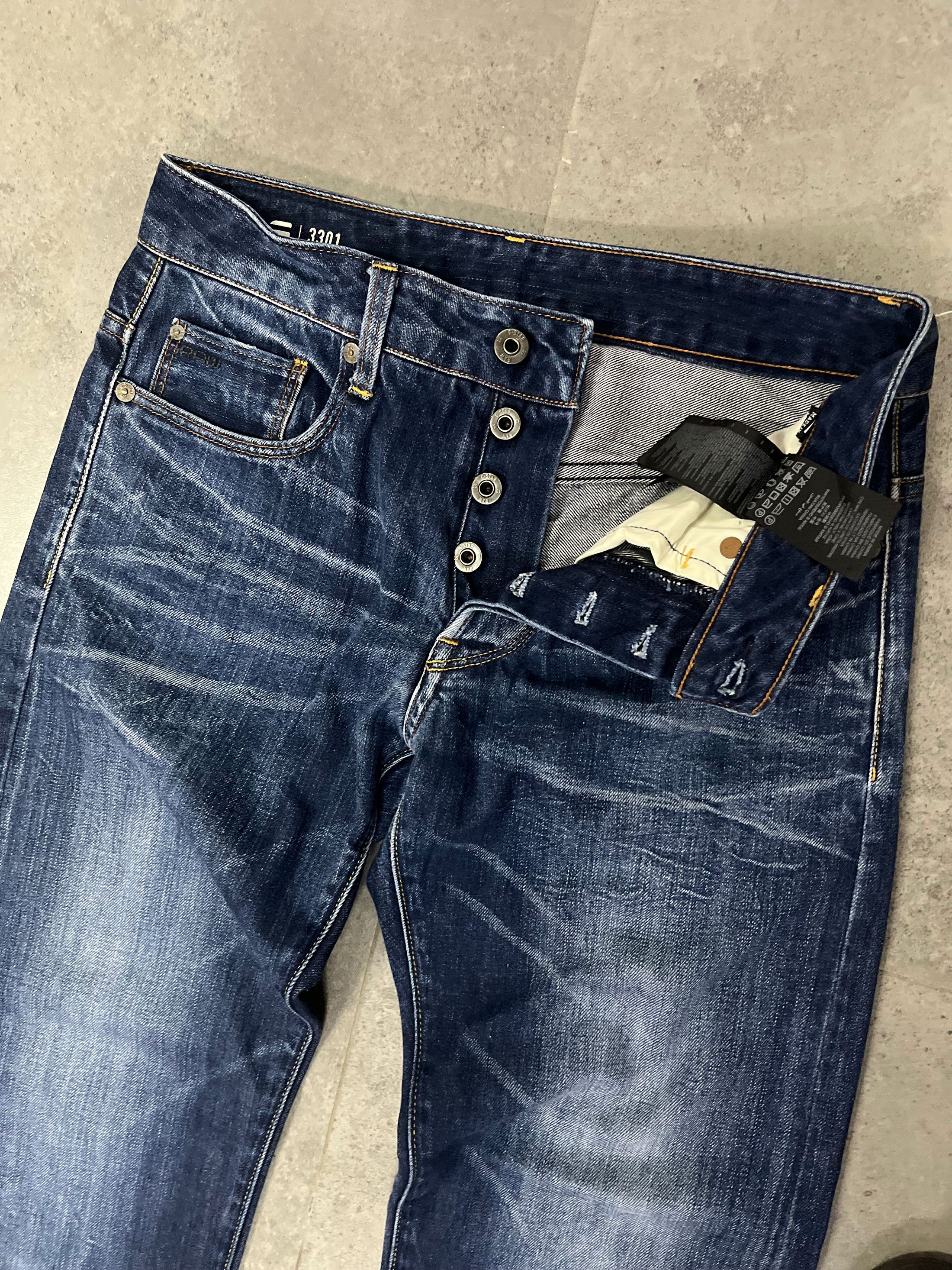 Designer × G-Star G Star Raw 3301 Straight Button Fly Wash Denim Size US 30 / EU 46 - 2 Thumbnail