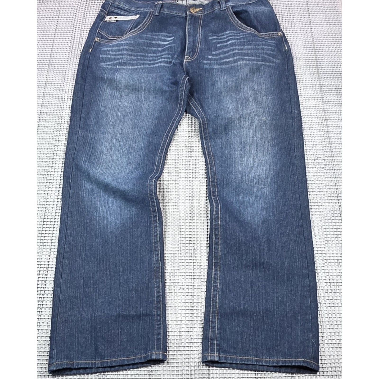 Enyce VTG Enyce Jeans Wide Leg Baggy Denim Fade Mens 42x34 Embroidered Leather Pocket Jeans 42 Blue Wide-Leg Hip Hop 90s Mens Size US 42 / EU 58 - 2 Thumbnail