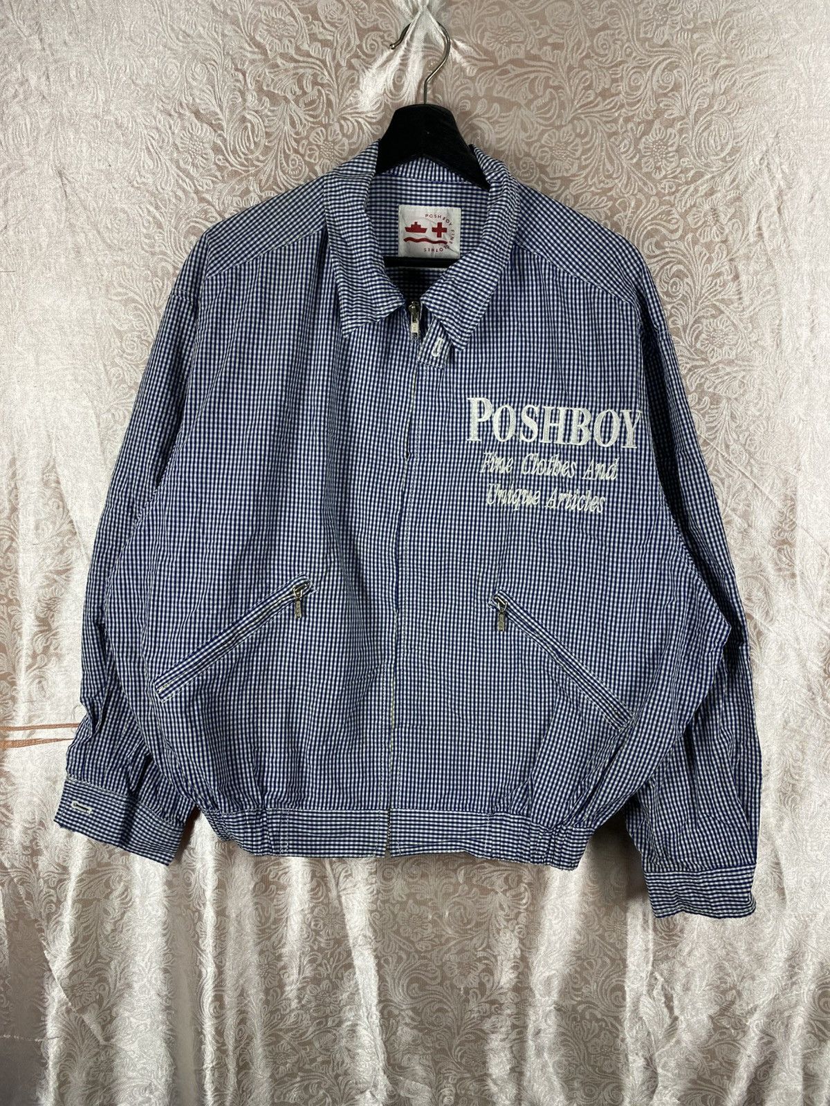 Japanese Brand Vintage POSHBOY Gingham Check Zip Jacket Blue White Logo Size US M / EU 48-50 / 2 - 3 Thumbnail