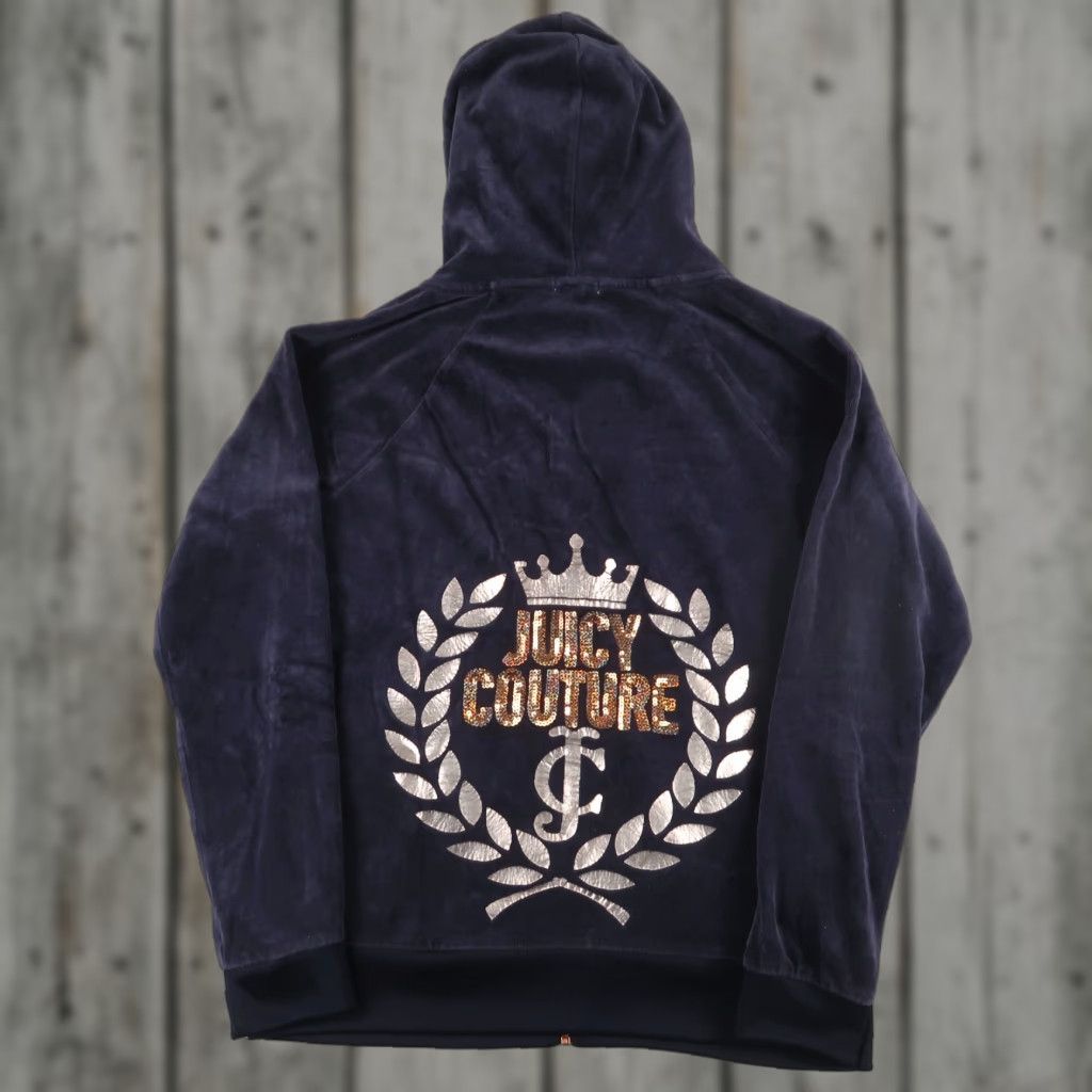 Juicy Couture Juicy Couture Hoodie Womens L Blue Velour Zip Up Logo Embellish Size L / US 10 / IT 46 - 1 Thumbnail