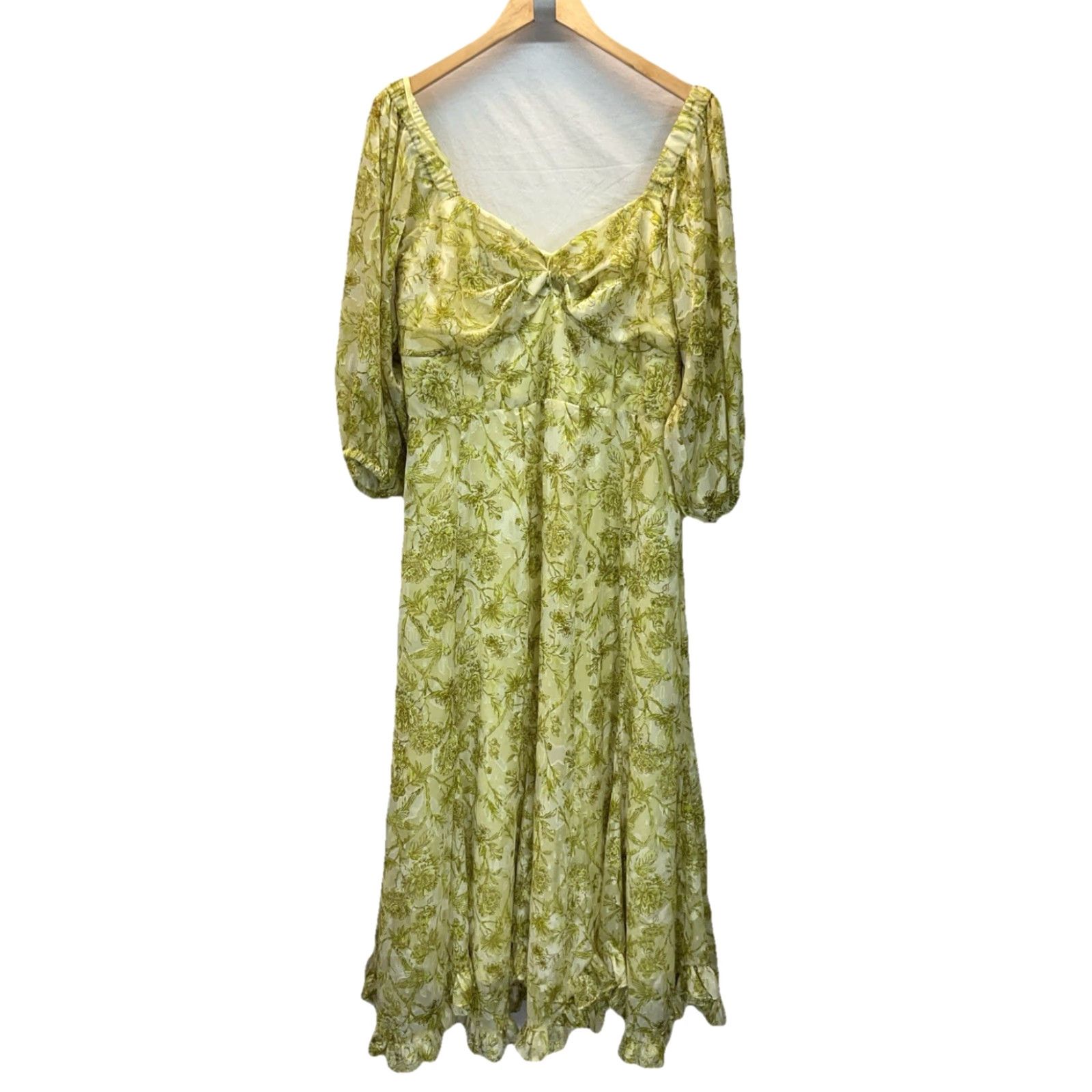 Hutch Dress Green Floral Twist-Front Ruffle-Hem Maxi SZ L Womens  Holiday/Party/Cocktail Bohemian Ruched Lined V-Neck Short Sleeve Maxi Dress