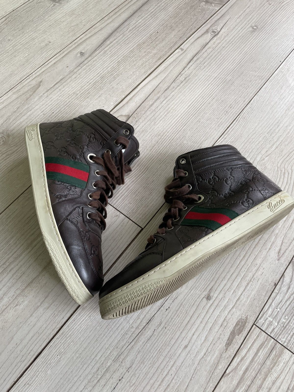 Gucci GUCCI Sneakers Hi-Top Leather Web Guccisima GG Monogram Size US 8 / EU 41 - 14 Thumbnail