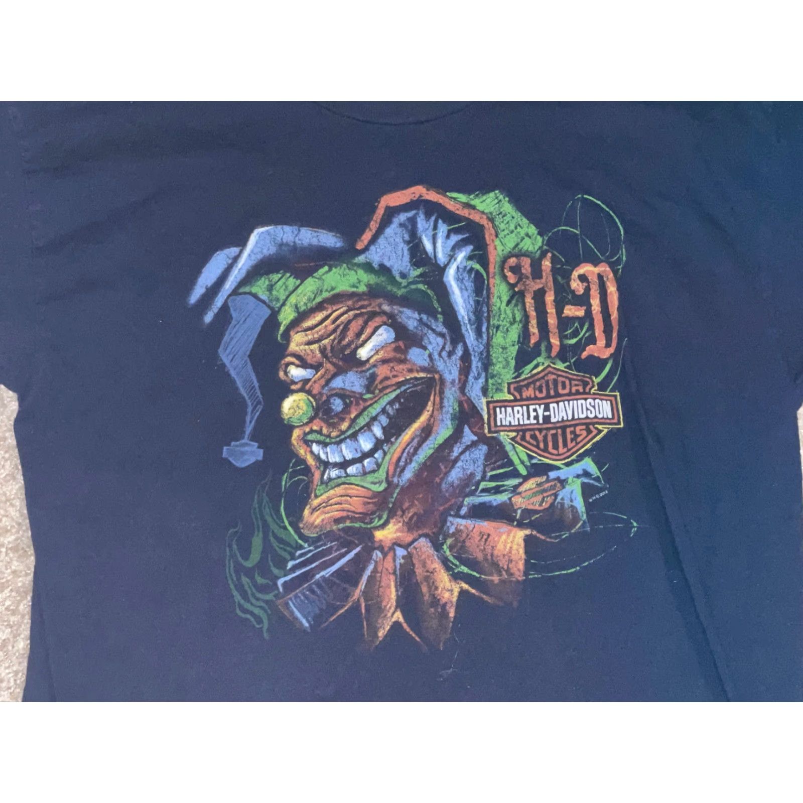 Harley Davidson Harley-Davidson All Over Print T-Shirt Men L Joker Black & Blue Short Sleeve Crew Neck Logo Print 90s Halloween USA Biker Mens Size US L / EU 52-54 / 3 - 2 Thumbnail