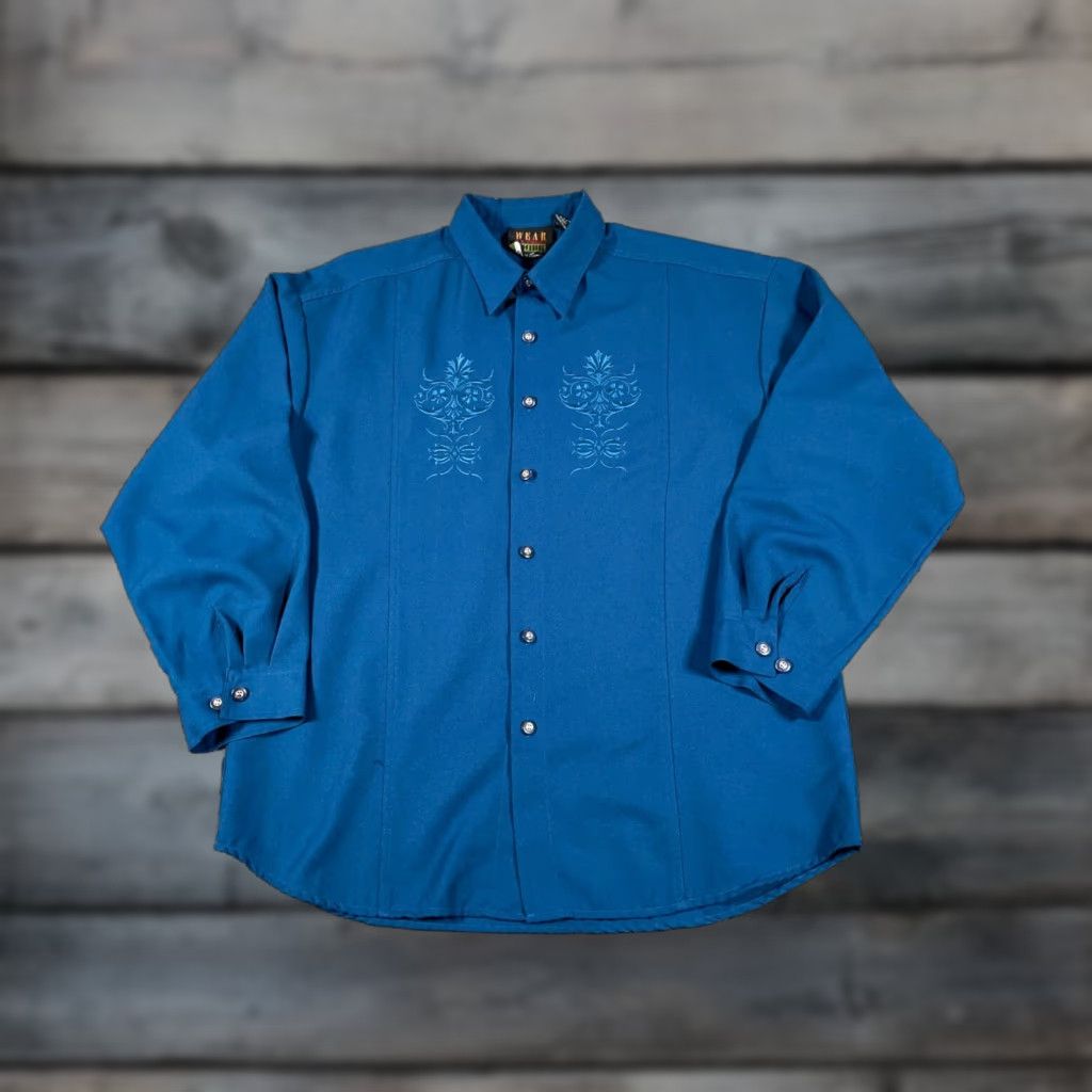 Vintage VTG Retro Shirt Adult XL Blue Embroidered Button-Front Polo Style Dad Size US XL / EU 56 / 4 - 1 Thumbnail