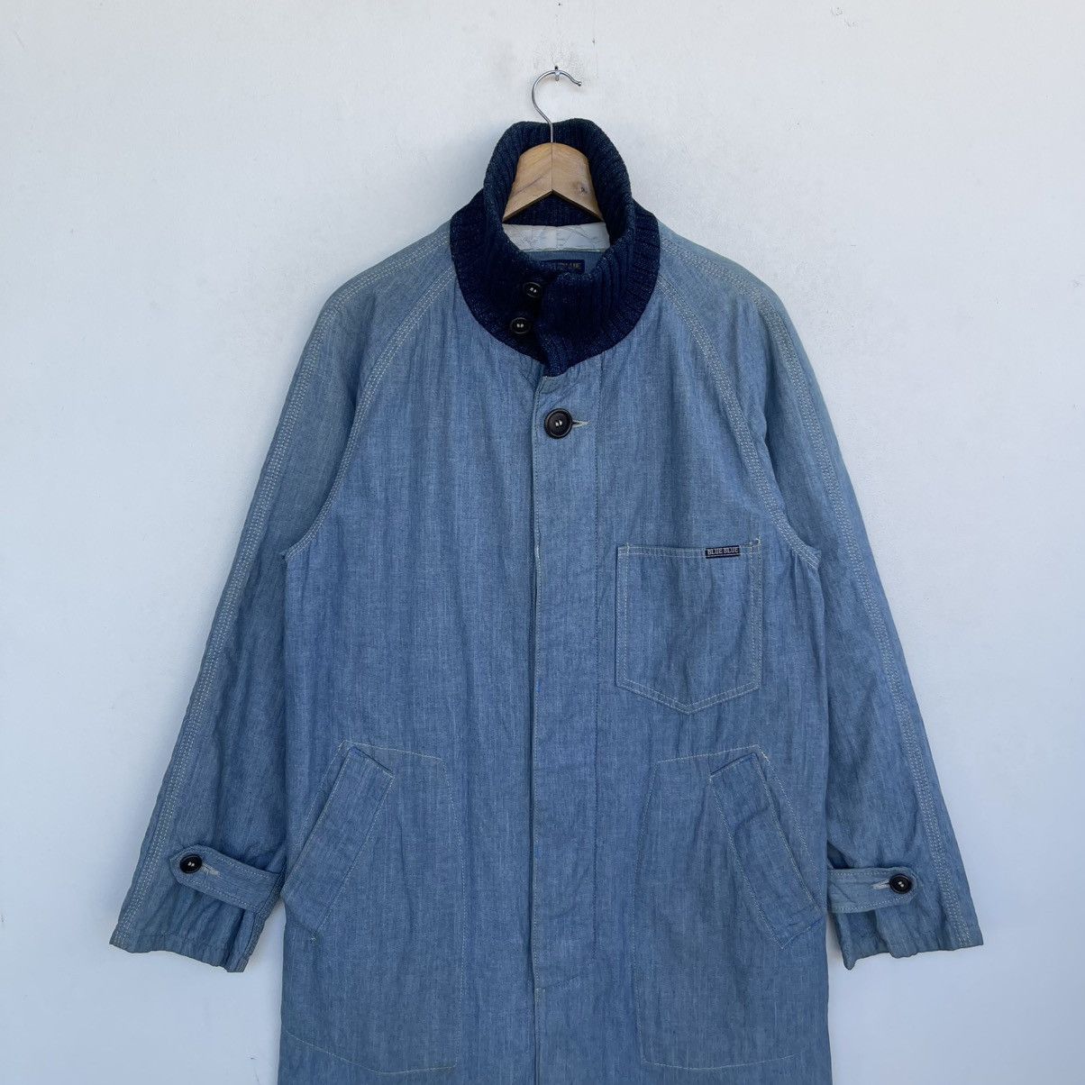 Blue Blue Japan Blue Blue Japan Indigo Knit Collar Quilted Denim Long Coat Size US M / EU 48-50 / 2 - 6 Thumbnail