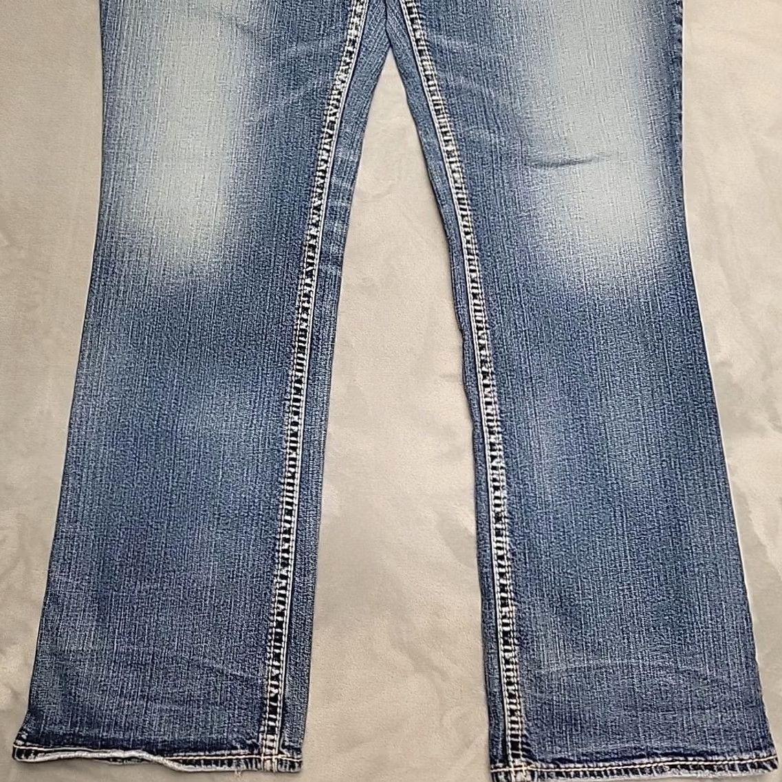 Silver Jeans Co. VINTAGE Silver Jeans Womens 20 Tall Suki Slim Bootcut Stretch Blend Thick Stitch Cowboy Jeans Blue 34in Inseam with Belt Loops Womens Size 42" / US 20 - 2 Thumbnail