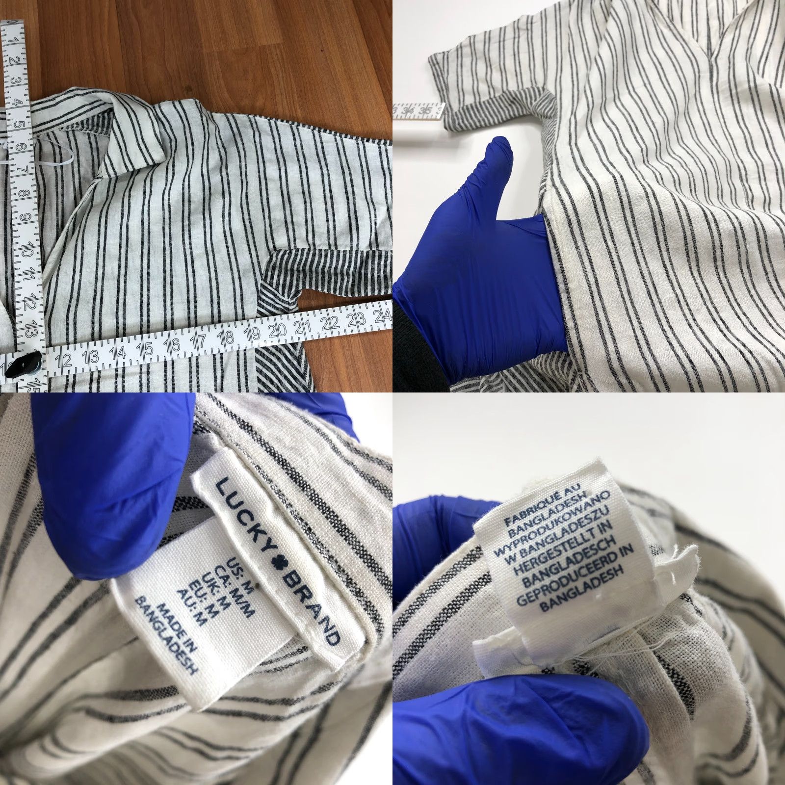Lucky Brand Lucky Brand Black Linen Rayon V-Neck Popover A-Line Midi Dress Women Medium Below Knee Short Sleeve Striped Pattern Size M / US 6-8 / IT 42-44 - 8 Thumbnail