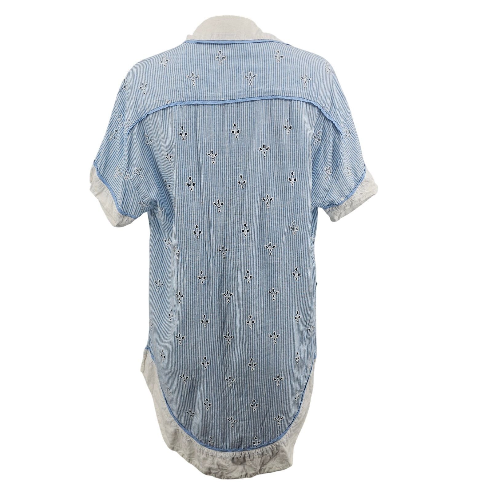 Anthropologie Anthropologie The Bijou Striped Eyelet Button Shirt Blue XS Size XS / US 0-2 / IT 36-38 - 2 Thumbnail