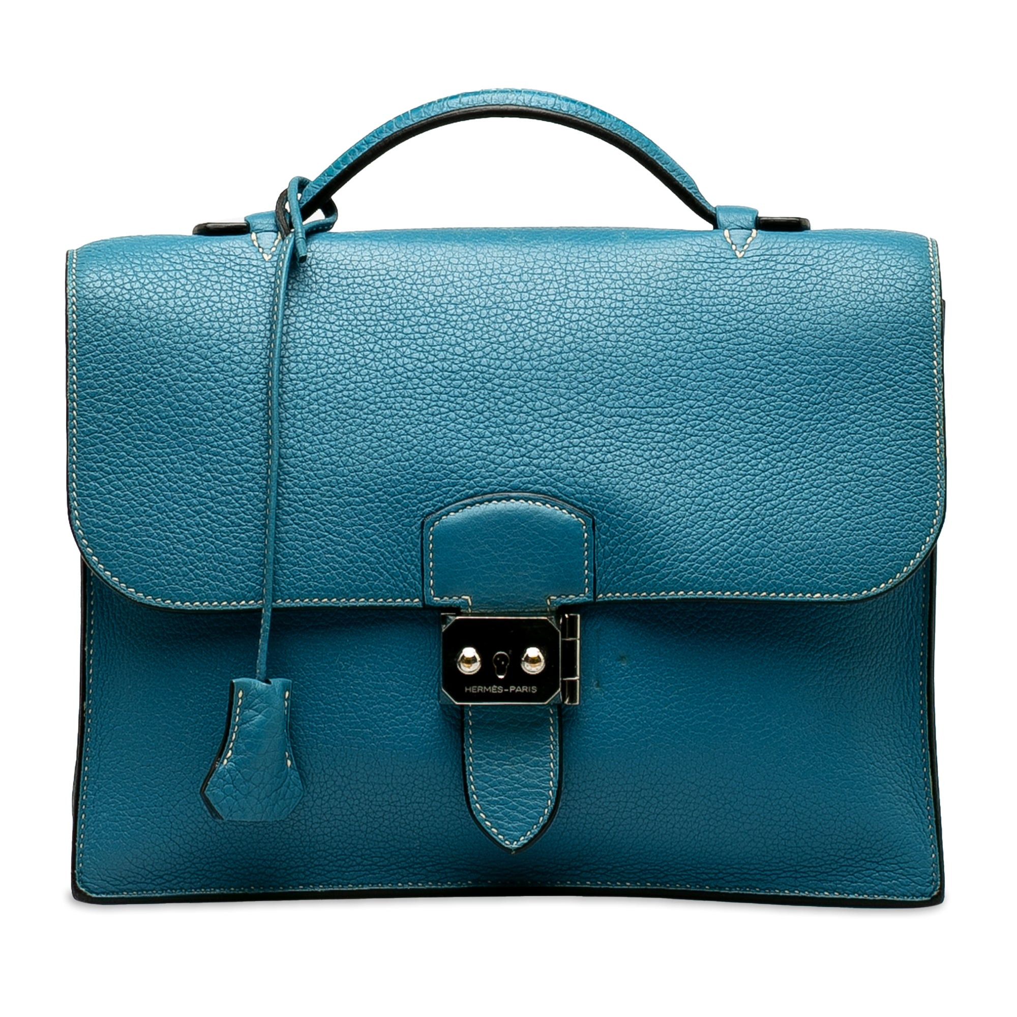 image of Hermes Clemence Sac A Depeches 27 Business Bag in Blue, Women's