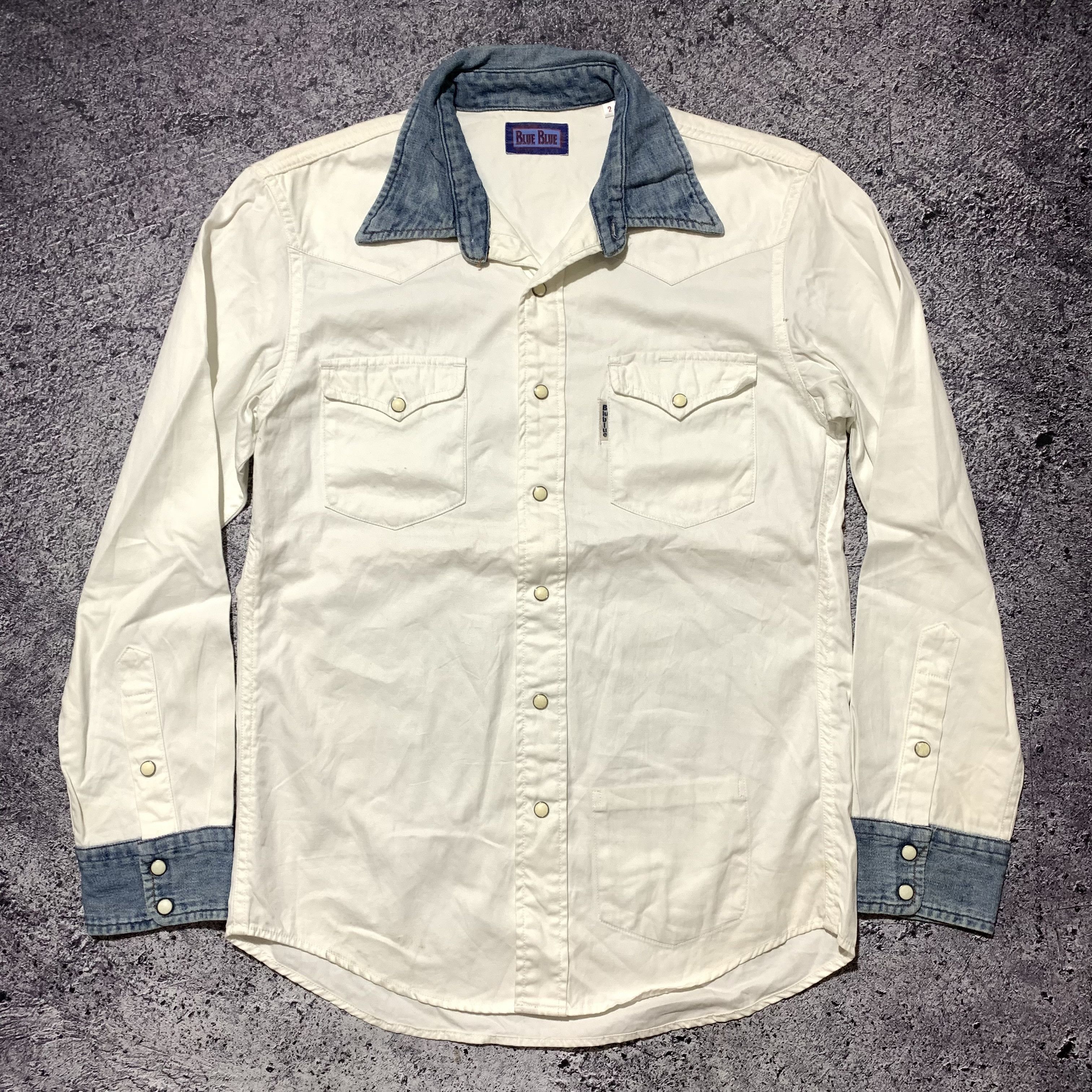Blue Blue Japan 2000s Blue Blue Japanese Hybrid Work Pocket Pearl Shirt Size US S / EU 44-46 / 1 - 1 Thumbnail