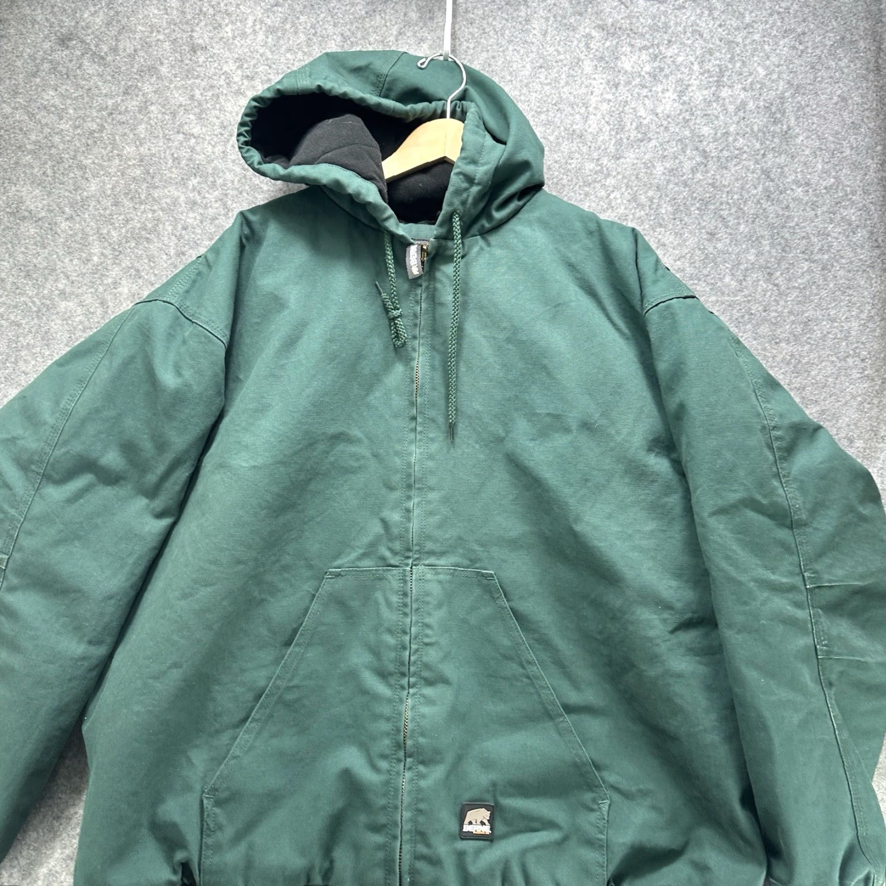 Vintage Berne Heritage Duck Hooded Active Work Jacket Mens 3XL Green Full Zip Bomber Jacket Pockets Lined Heavyweight Winter Casual Workwear Canvas Cotton Size US XXL / EU 58 / 5 - 4 Thumbnail