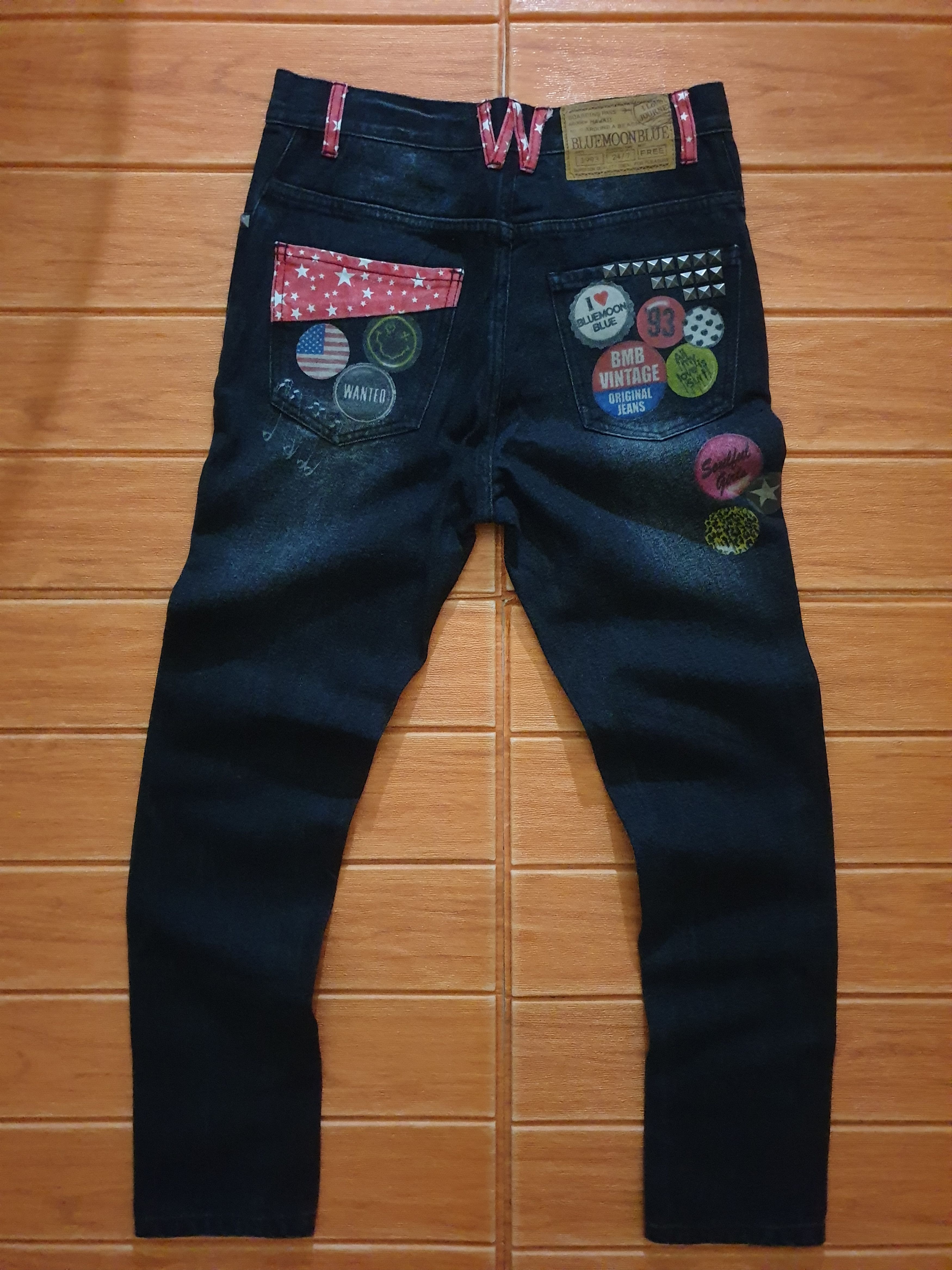 Japanese Brand 💥Blue Moon Blue accessory band print denim jeans Size US 30 / EU 46 - 10 Thumbnail