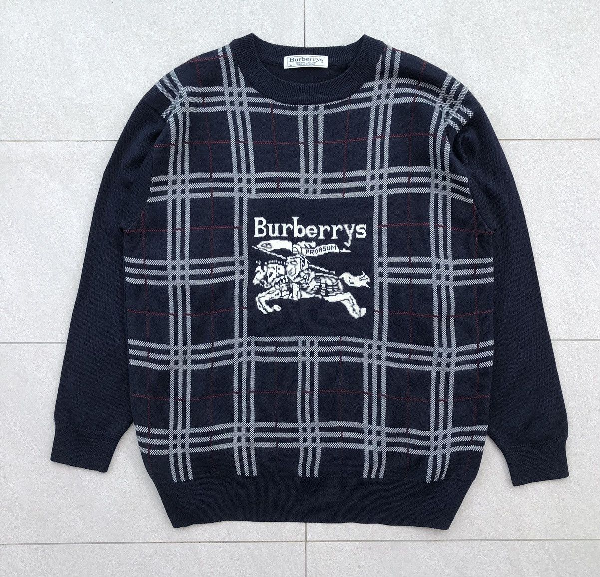 Burberry Vintage 90s Burberrys Novacheck Big Logo Cotton Knitwear Size US L / EU 52-54 / 3 - 1 Thumbnail