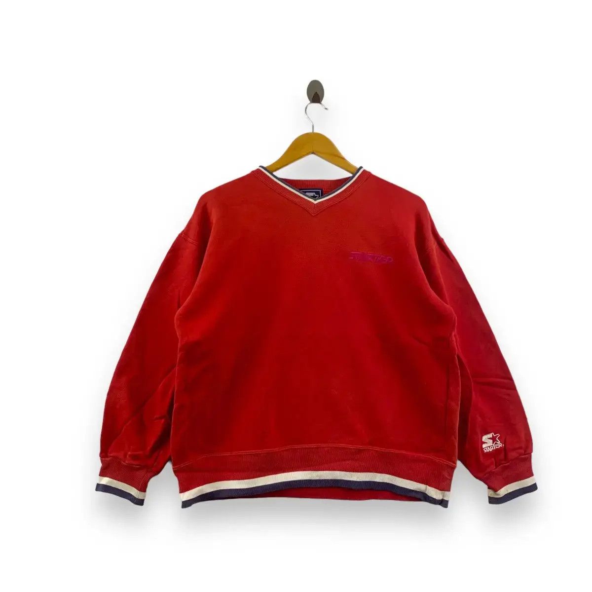 Starter Vintage STARTER SPORTSWEAR V Neck Sweatshirt Ringer Sweater Size M / US 6-8 / IT 42-44 - 1 Thumbnail