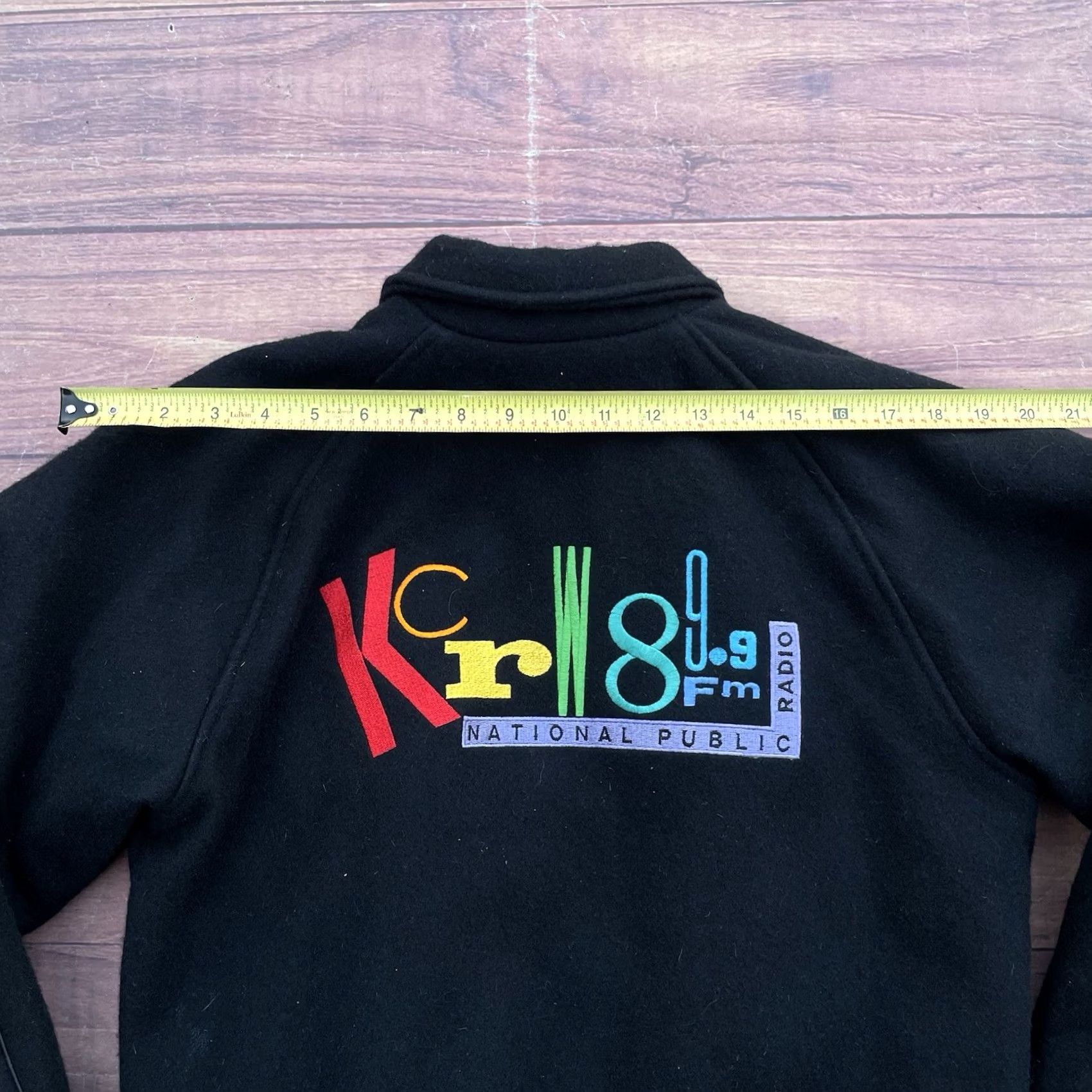 Vintage VINTAGE Rainbow Creations KCRW 89.9 FM Varsity Jacket Sz S Black Wool Blend Mid-Length Button Pockets Embroidered Quilted Limited Edition 90s Mens Size US S / EU 44-46 / 1 - 5 Thumbnail