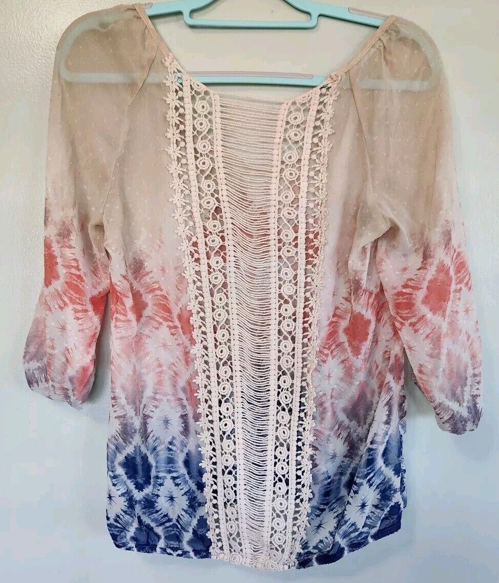 Designer Maurices Top Medium Tie Dye 3/4 Sleeves V Neck Boho Hippie Size M / US 6-8 / IT 42-44 - 3 Thumbnail